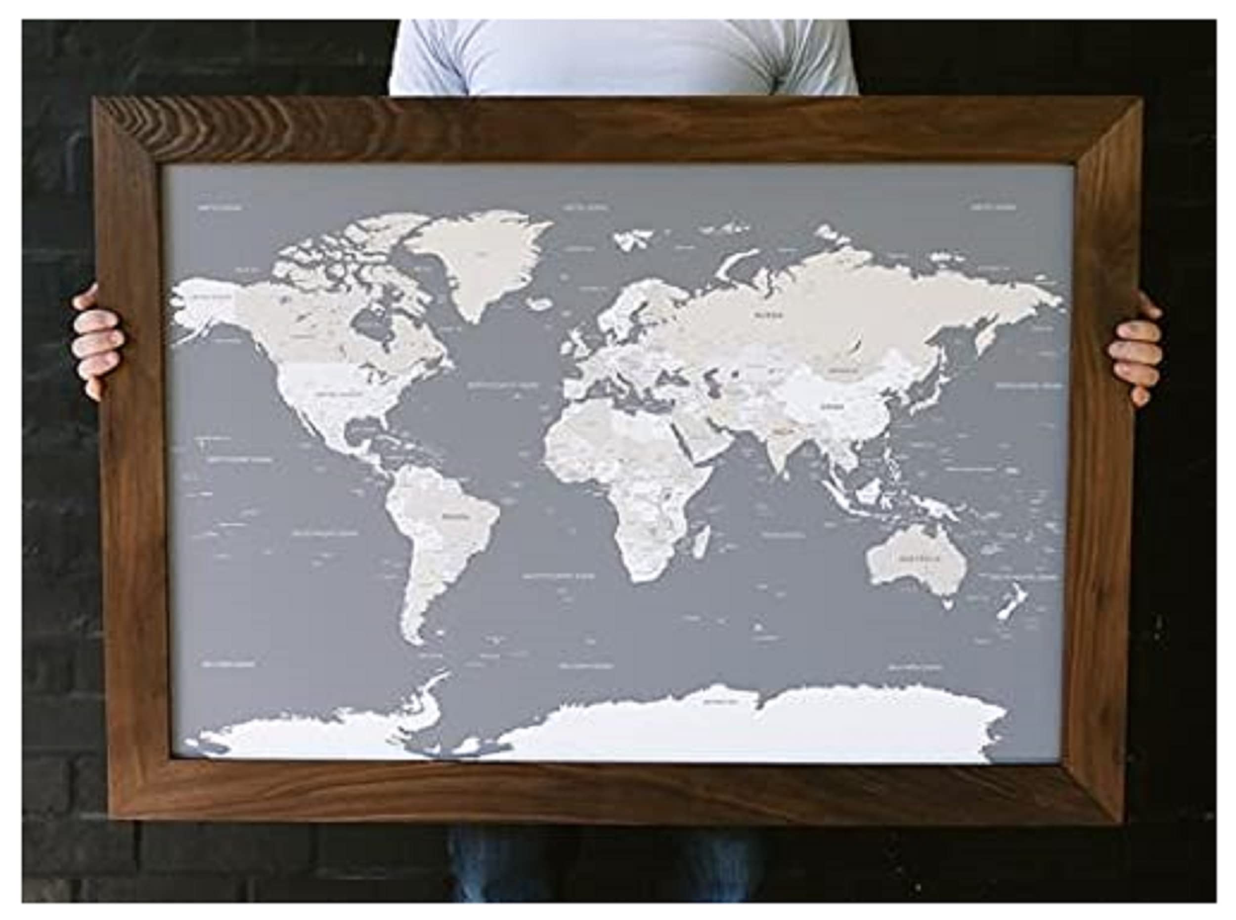 Wayfaren Large Grey Texas Push Pin Travel Map | Handmade Wooden Frame Texas Wall Decor for Tracking Travel Destinations | Custom Push Pin Map with Multiple Frame Colors | 24