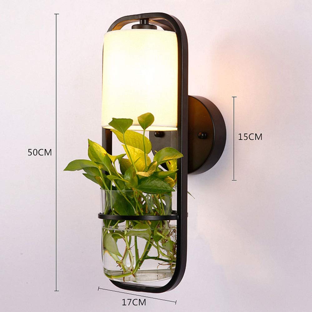 Modern Wrought Iron Wall Mount Lamp with Fabric Lampshade - 40W Glass Wall Light for Living Room, Bedroom & Hallway - Perfect for Bedside Lighting, Balcony, Corridor & Staircase Decor