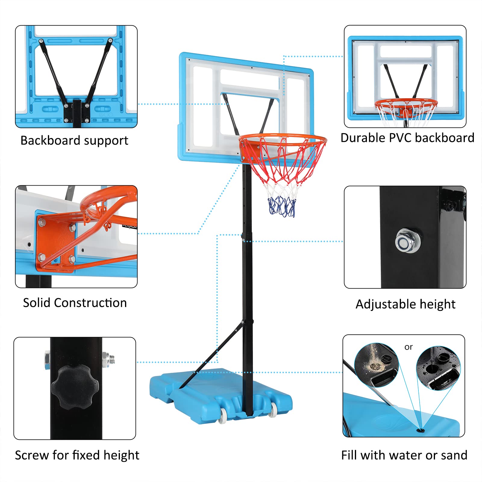 Portable Pool Basketball Hoop - Adjustable 45-53