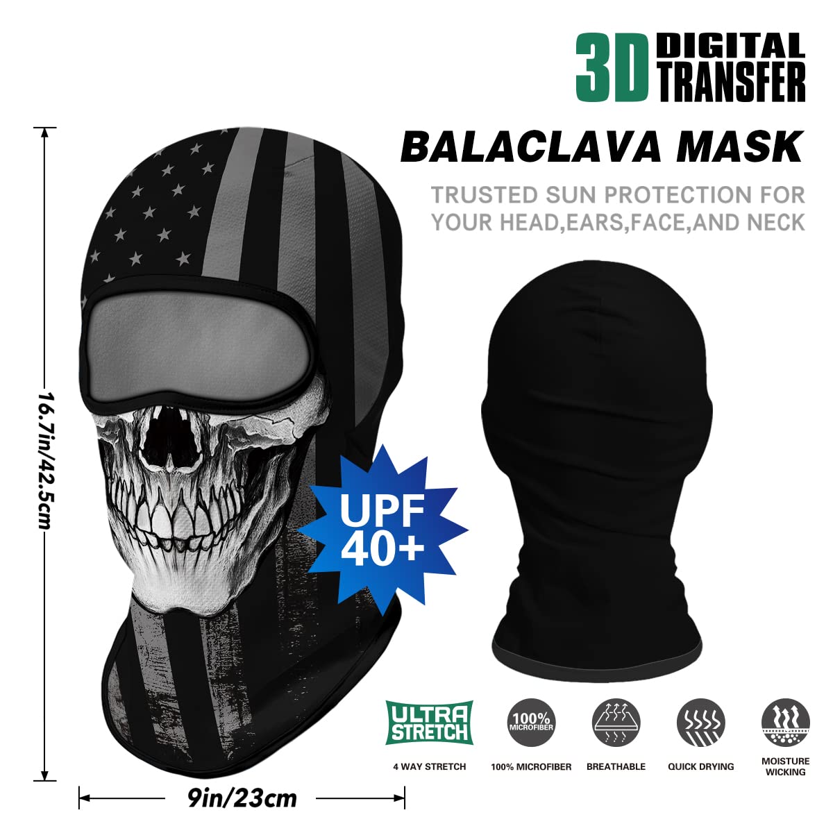 3D Skull Full Face Balaclava Mask - UV Sun Protection for Motorcycle, Ski, Cycling & Fishing - Men's Winter Sports & Outdoor Activities Gear