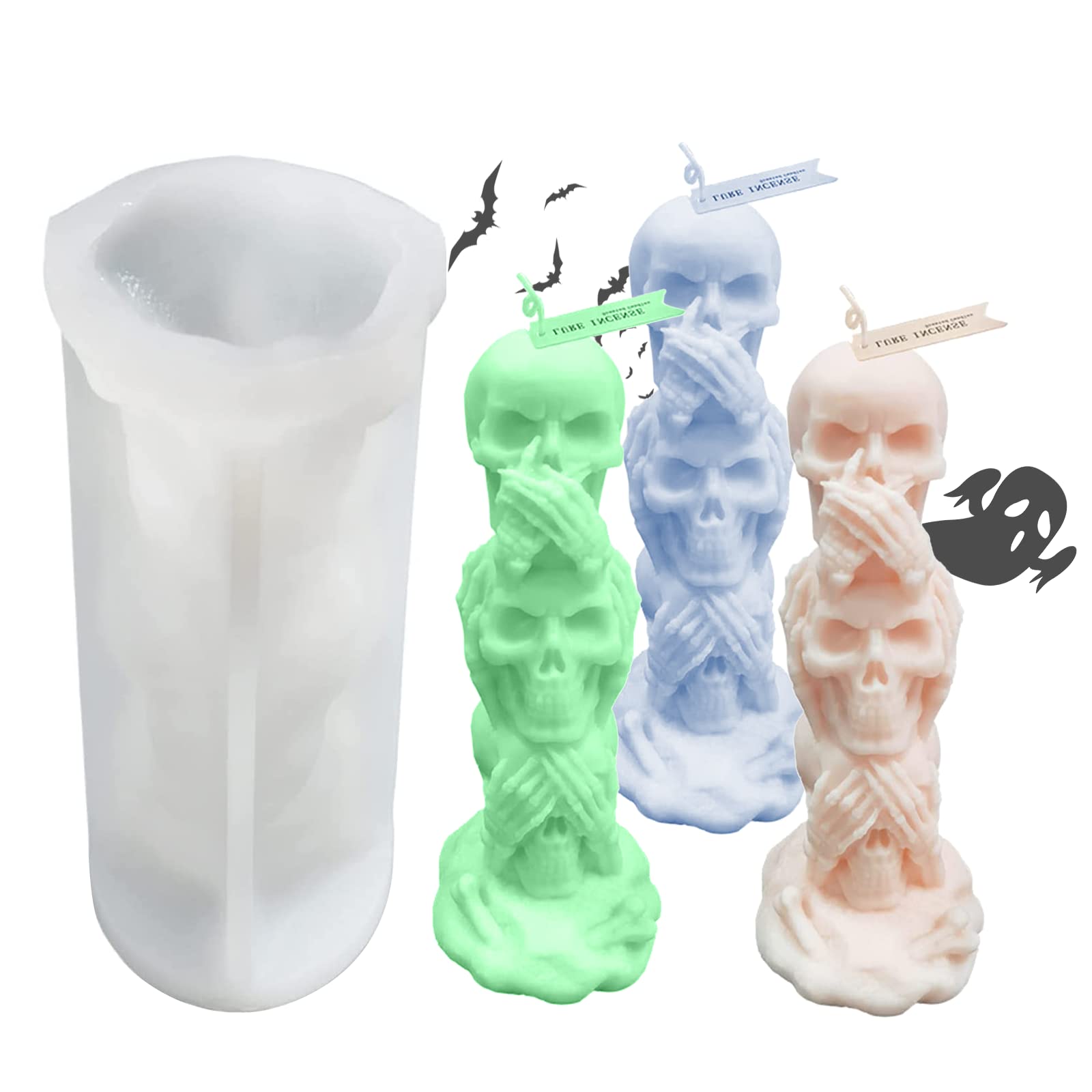 3D Skull Candle Mold - Silicone Skull Resin Molds for DIY Aromatherapy Candles, Wax Making, Soap Crafting & Polymer Clay Projects - Perfect for Halloween Decor, Gothic Home Decor & Unique Gift Making