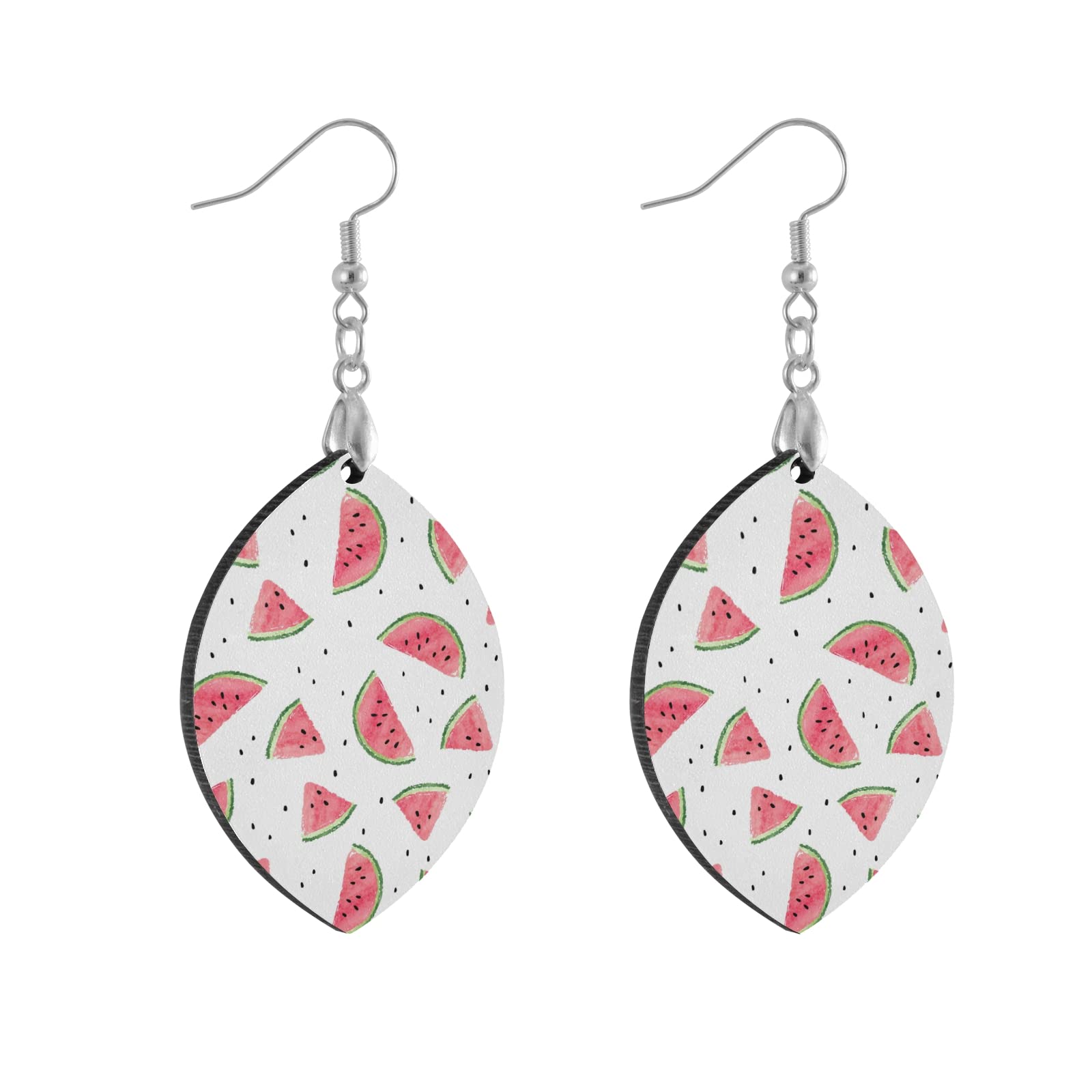 Handmade Watermelon Watercolor Wooden Earrings for Women | Summer Beach Teardrop Dangle Earrings | Fashion Jewelry Gift for Teen Girls | Perfect for Parties, Birthdays & Everyday Wear
