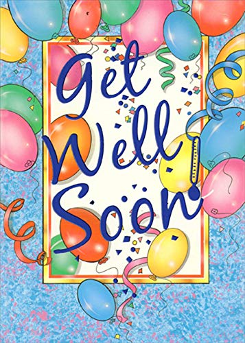 Elegant Get Well Soon Greeting Card with Balloons, Confetti & Yellow Border - Perfect for Hospital Recovery, Cheering Up Friends & Sending Warm Wishes
