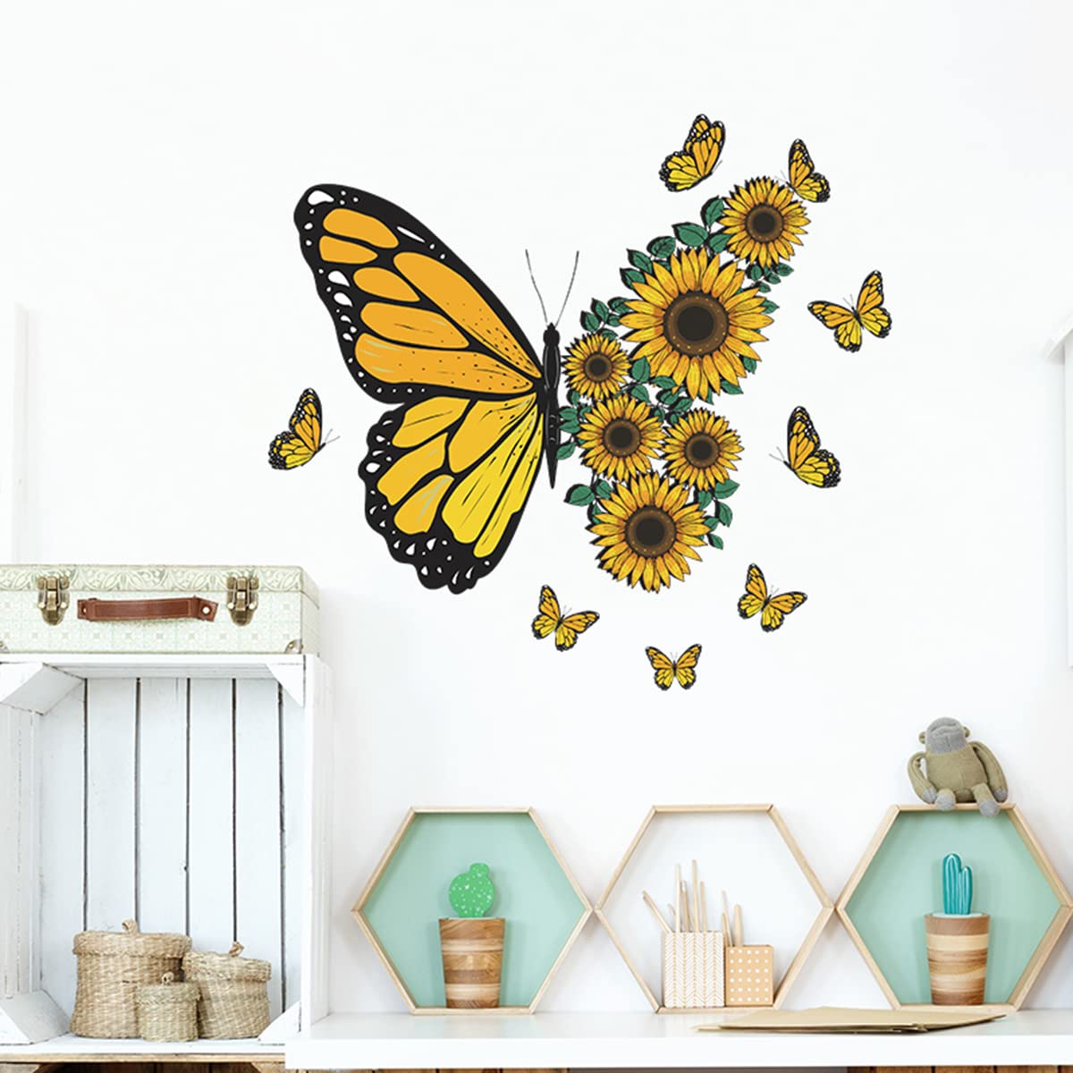 Butterfly and Sunflower Wall Decals - Removable Vinyl Wall Stickers for Home, Office, Living Room, Bedroom & Party Decor - Perfect for Nursery, Kids Room & Wedding Decorations
