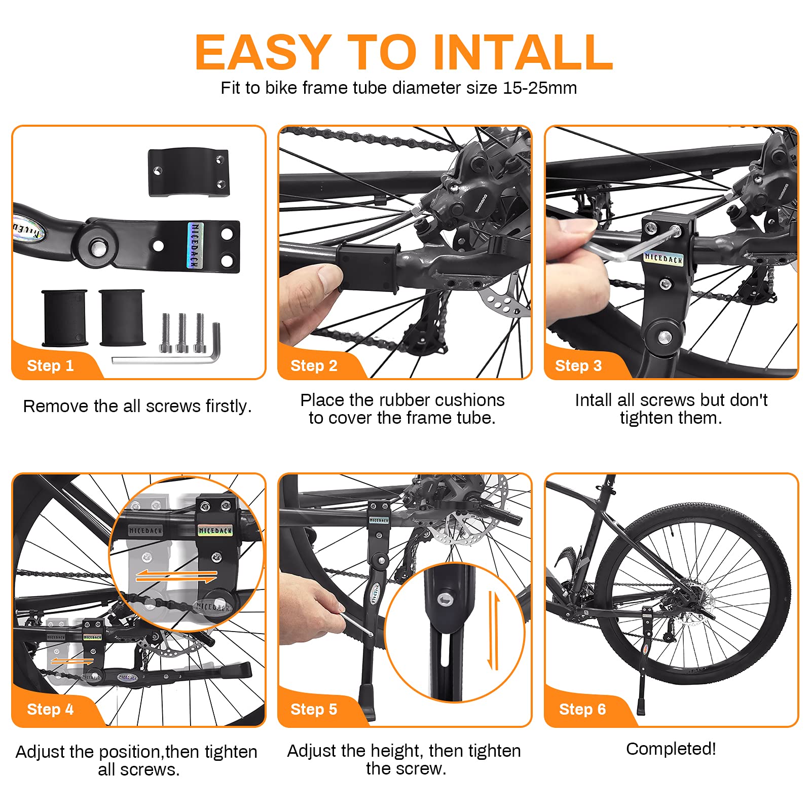 NICEDACK Adjustable Aluminum Alloy Bike Kickstand - Universal Fit for Mountain, Road, BMX & MTB Bikes (22''-28'') - Durable & Lightweight Bicycle Stand for Adults - Perfect for Commuting, Touring & Off-Road Cycling