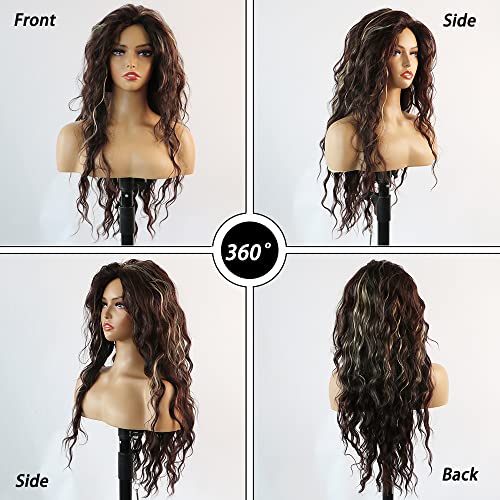 Curly Blonde Brown Reverse Ombre Wig - Long Synthetic Hairpiece for Cosplay, Halloween & Daily Fashion