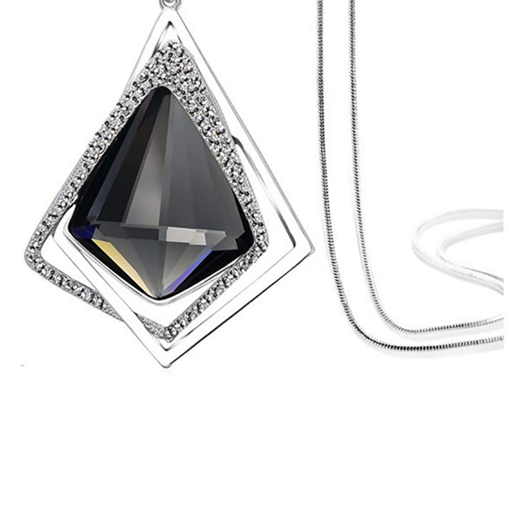 Elegant Diamond Pendant Necklace for Women - Long Sweater Chain Jewelry Gift for Party, Wedding & Special Occasions (Grey) | Perfect for Date Night, Office Wear & Evening Events