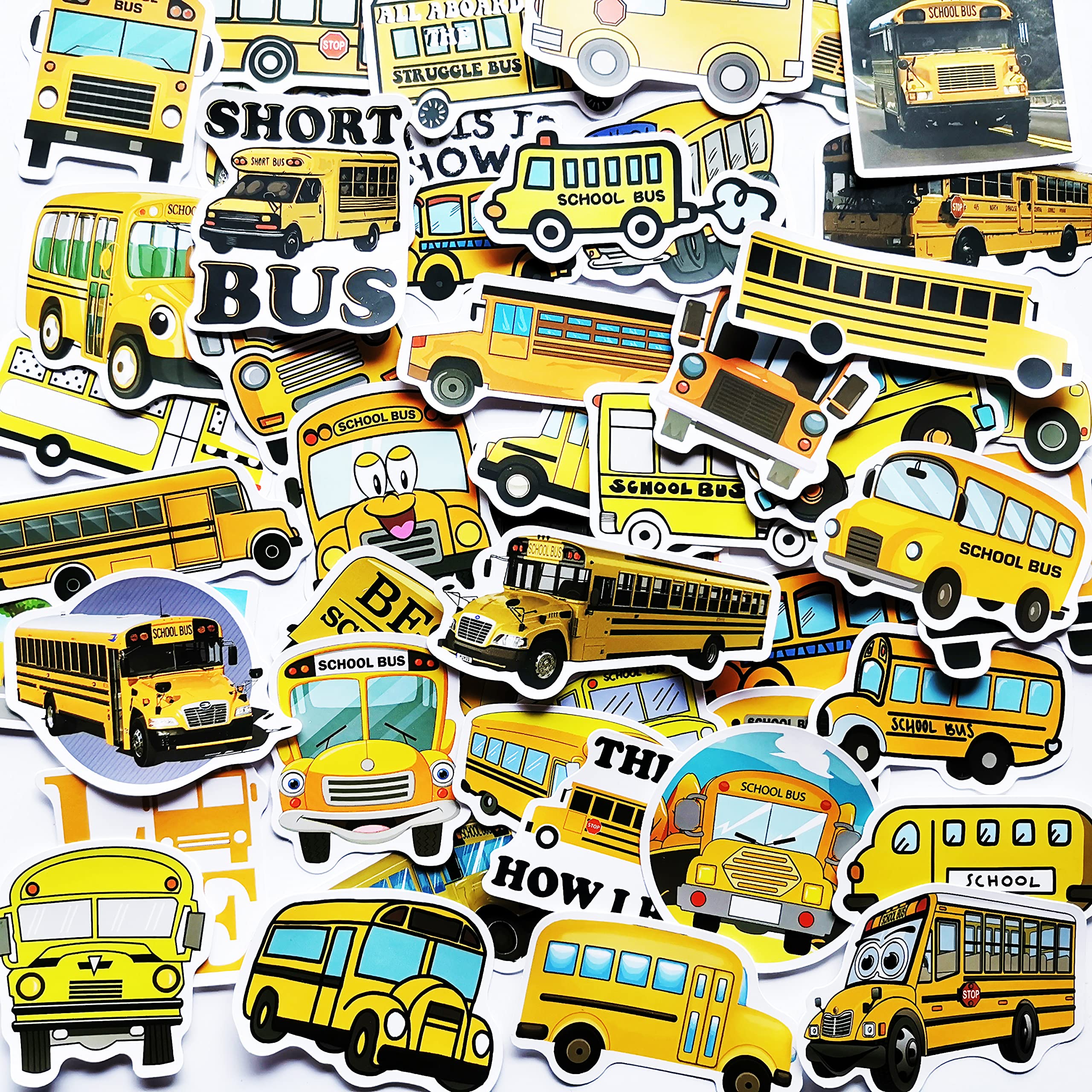 Kawaii Cartoon Yellow School Bus Stickers - Cute Student Reward Decals for Kids, Teachers & Classroom Decor | Perfect for Scrapbooking, Planners & School Projects