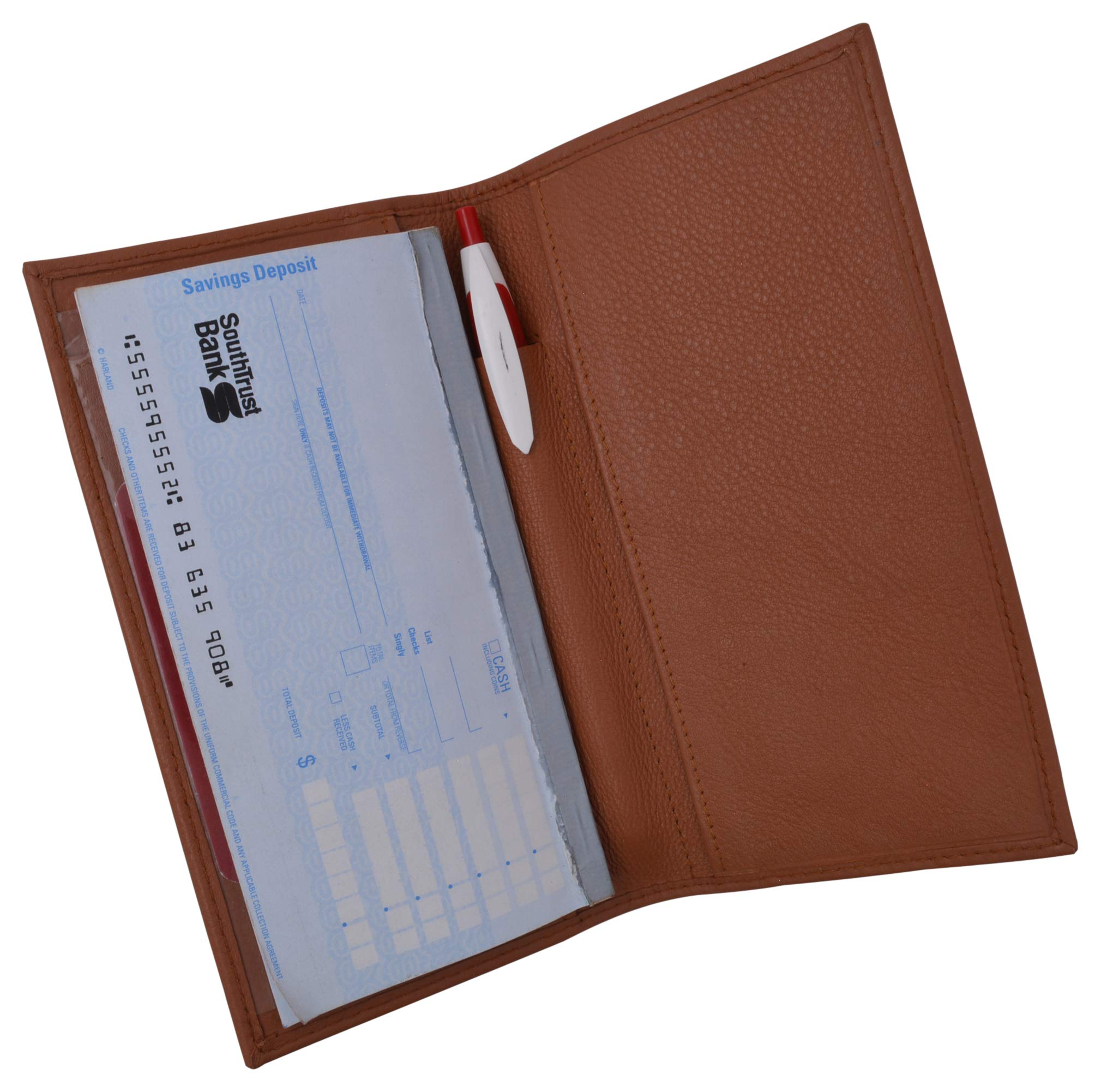 Premium Leather Slim Checkbook Cover Holder - Genuine Cowhide RFID Blocking Wallet for Checks & Cards (Tan) | Perfect for Business Professionals, Gift Giving & Everyday Use