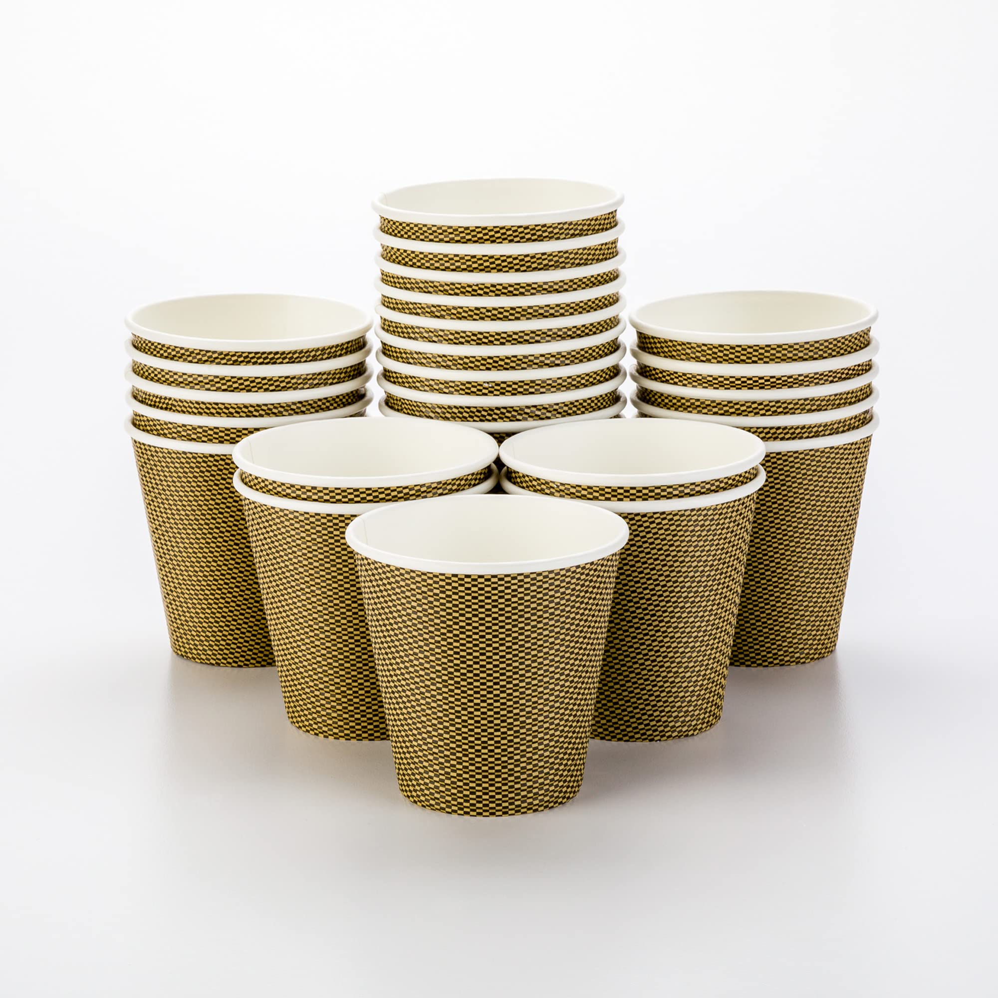 8 oz Disposable Coffee Cups - 25 Pack Spiral Wall Hot Paper Cups for Coffee, Tea & Hot Drinks | Double Wall Insulated Design, Pin Check Pattern | Lids Sold Separately | Perfect for Cafes, Offices & Home Use