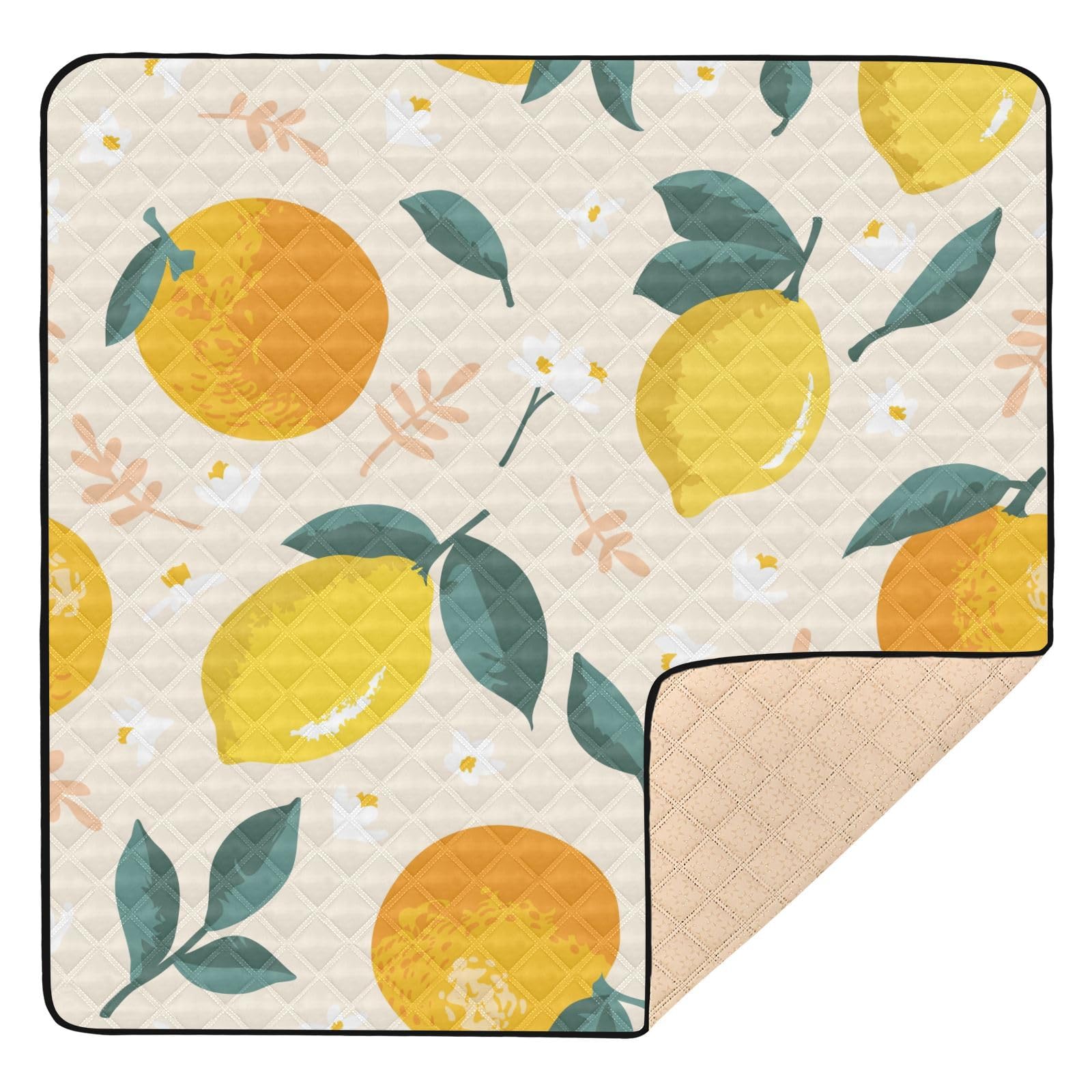 Non-Toxic Baby Gym & Activity Mat - 50'' x 50'' Large Stylish Lemon Leaf Design for Infants & Toddlers | Indoor & Outdoor Playmat for Kicking, Tummy Time & Sensory Development
