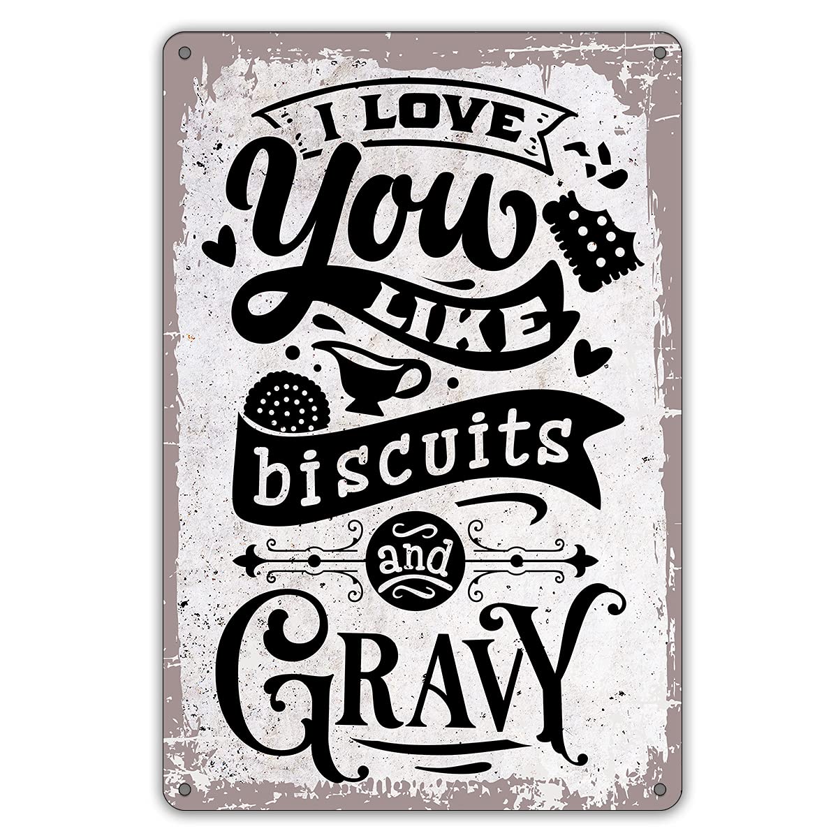 Funny Kitchen Metal Tin Sign - Retro Biscuits & Gravy Wall Decor for Home