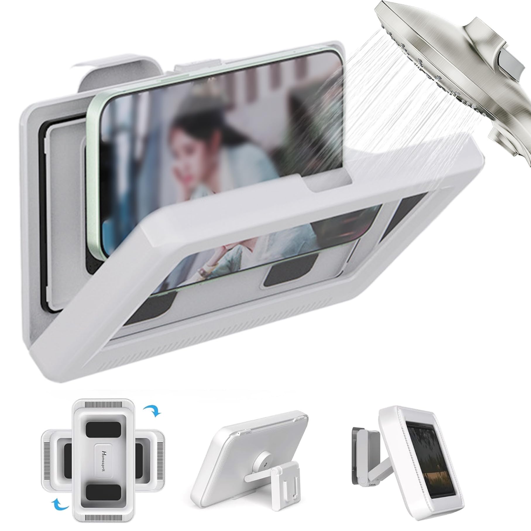 Waterproof Shower Phone Holder - 360° Rotating Adjustable Phone Mount for Bathroom, Kitchen & Mirror - Fits Up to 7 Inch Phones - Perfect for Showering, Bathing & Cooking Hands-Free