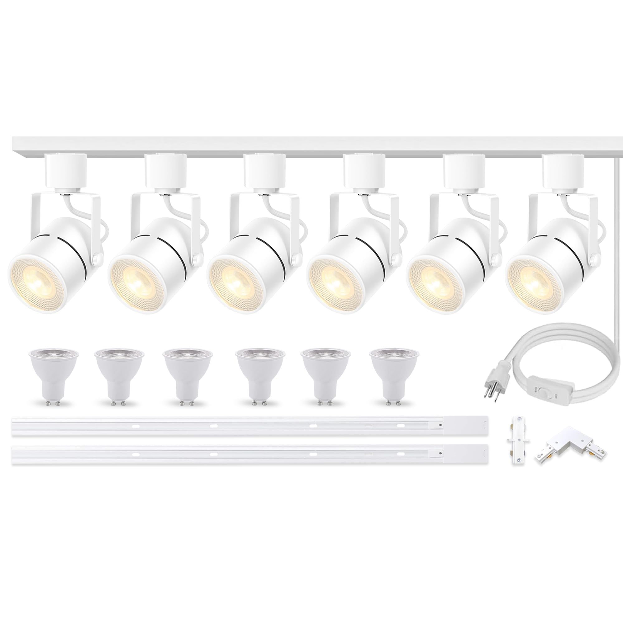 6-Pack LED Track Lighting Heads Kit, 10W GU10 Dimmable Spotlights with 6.56FT H-Type Rails - 6000K Cool White Ceiling Light Fixture for Living Room, Kitchen, Gallery & Retail Stores