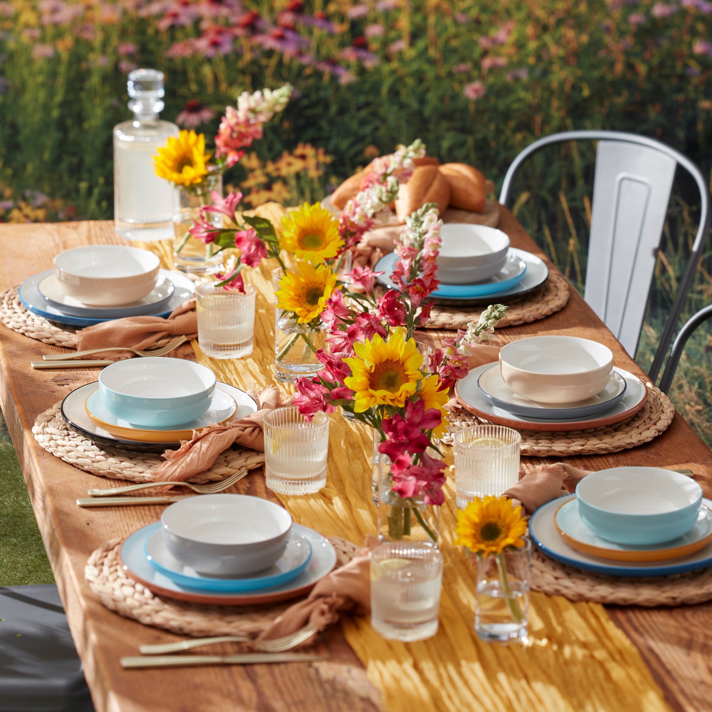 24 Seven Colors Pumice Stone 12-Piece Dinnerware Set - Durable Stoneware Plates & Bowls for Everyday Dining, Restaurant Use & Special Occasions