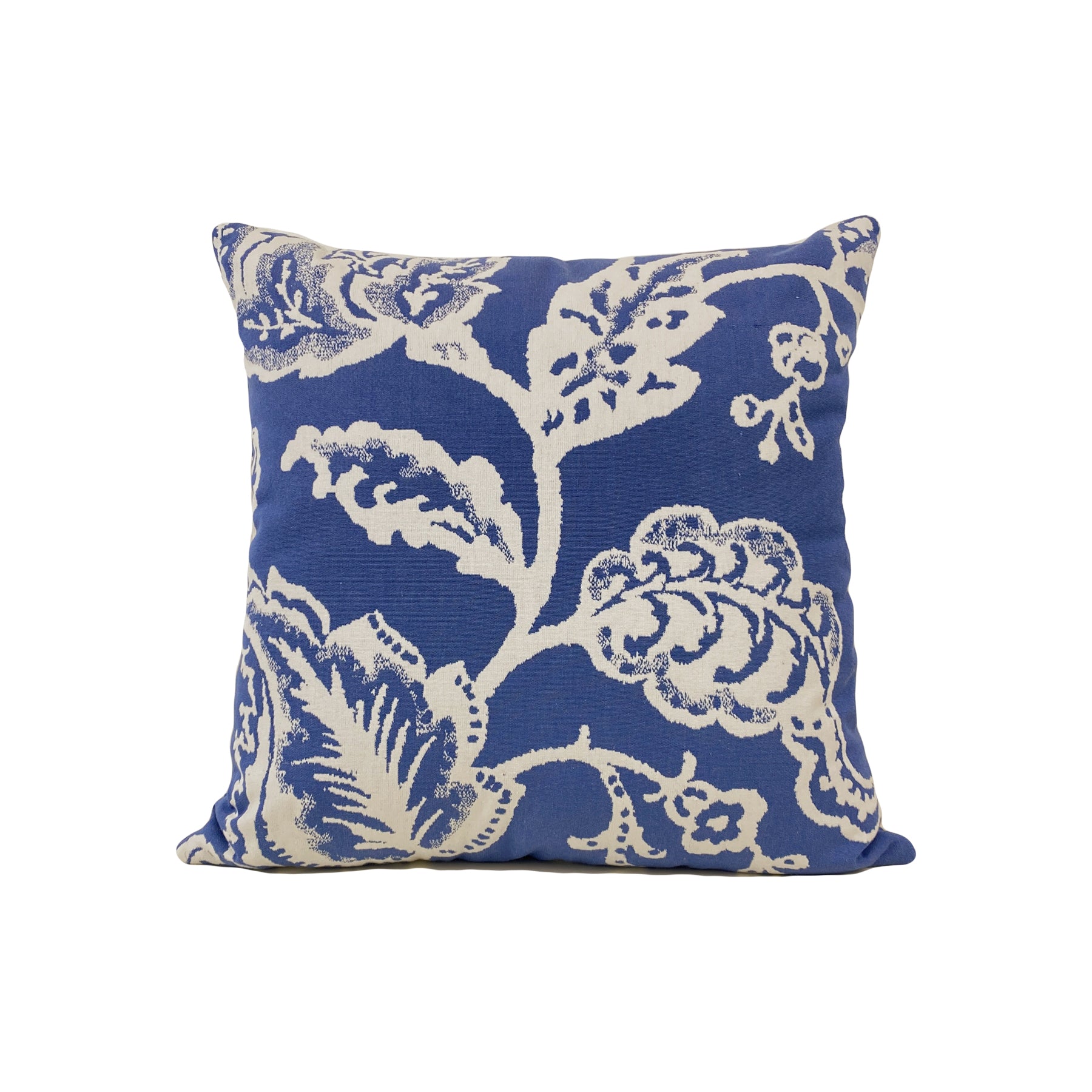 Jacobean Blue Floral Decorative Throw Pillow 17x17 - Soft Cotton Square Cushion for Sofa, Bed & Home Decor