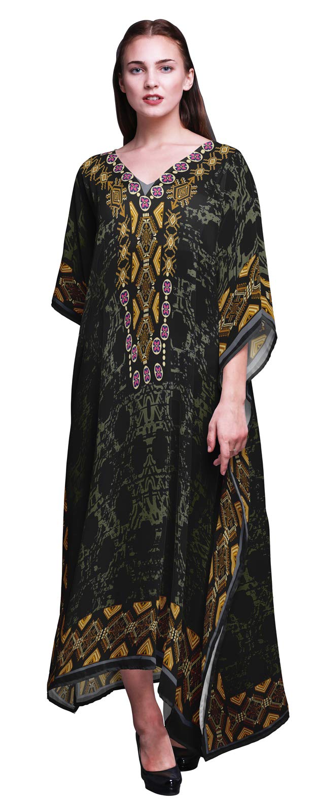 Plus Size Women's Kaftan Dress - Flowy Summer Beach Cover Up, Boho Kimono Maxi Dress for Lounge, Vacation & Poolside Relaxation