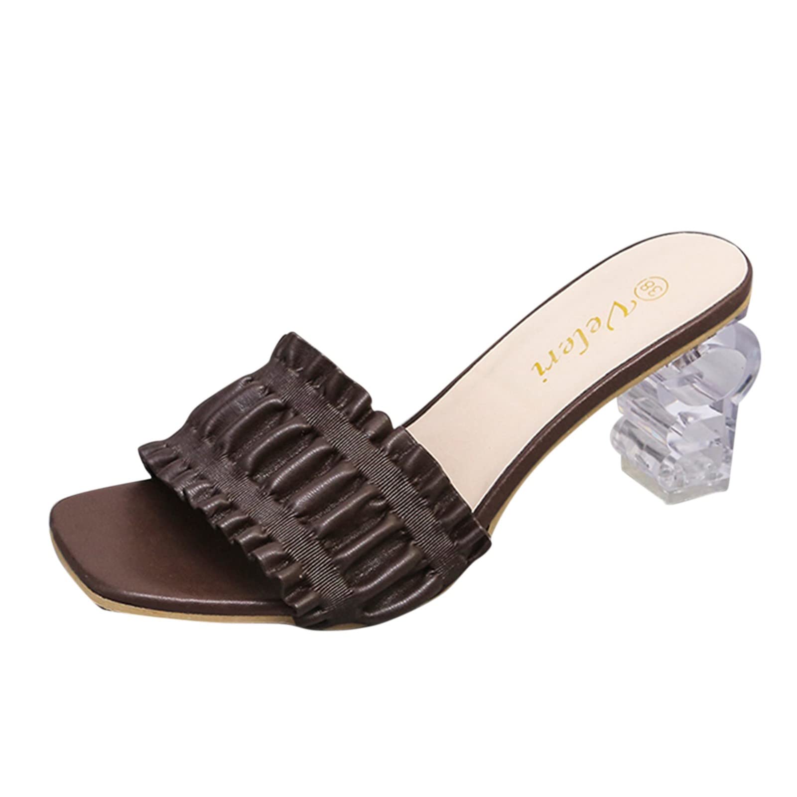 Women's Fashion Crystal Heel Sandals - Size 9 Brown | Comfortable Summer & Spring Slippers | Perfect for Beach, Vacation, and Casual Outings