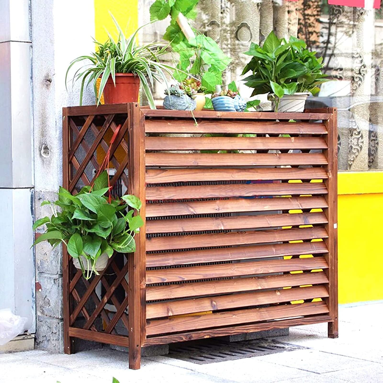 Solid Wood Air Conditioner Cover & Plant Stand - Decorative Wooden AC Cover for Outdoor & Indoor Use, Blinds & Storage Shelf - Perfect for Home, Garden, and Patio Decor