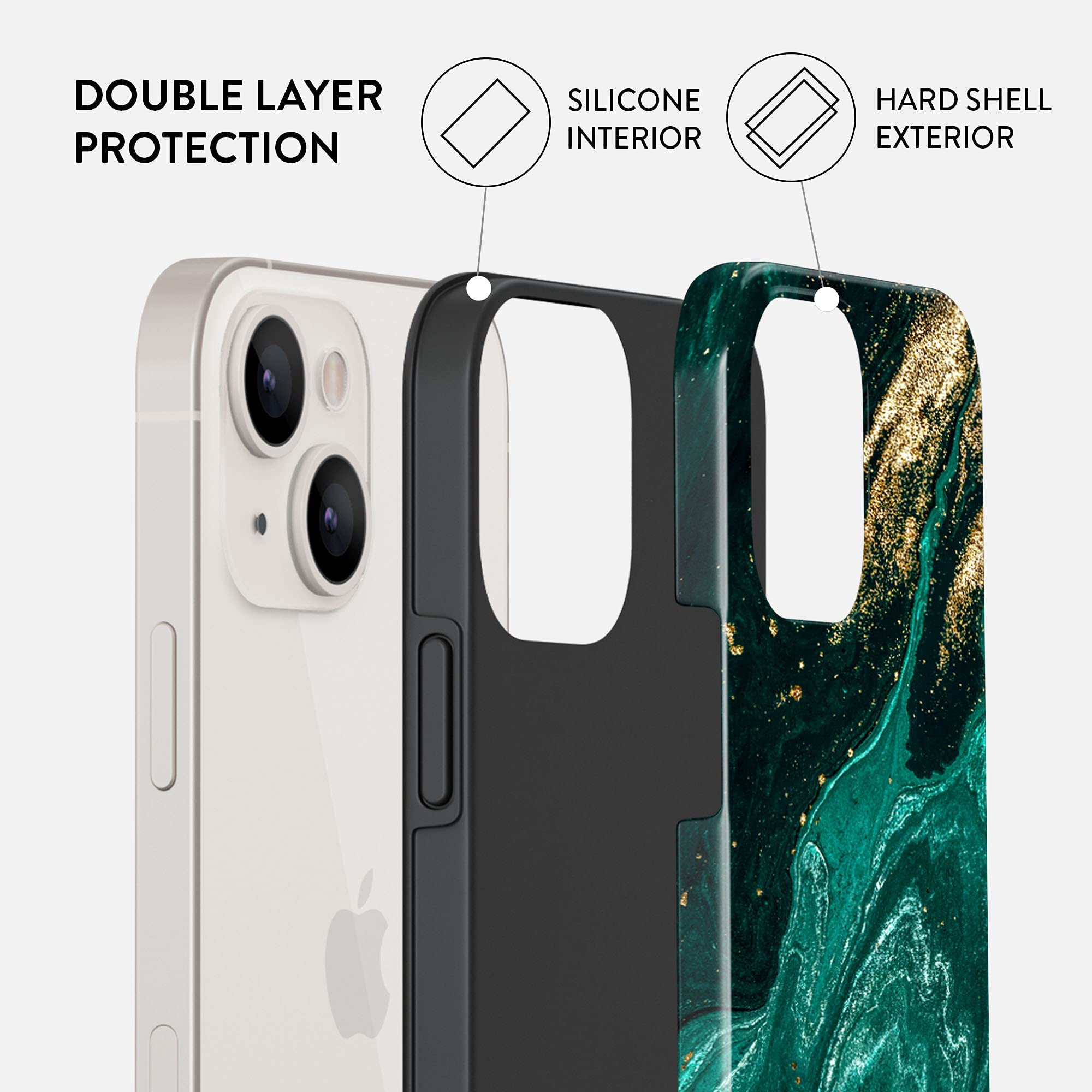BURGA iPhone 13 Case with Metal Ring Stand Holder - 360° Rotating Finger Grip Kickstand, Shockproof Heavy Duty Phone Cover for Women | Fashion Cute Design (Emerald Pool) - Perfect for Work, Travel & Everyday Use