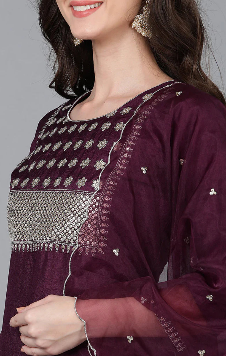 Stylish Purple Printed Kurta Set with Pant & Dupatta for Women | Ethnic Indian Outfit for Festivals, Weddings & Parties