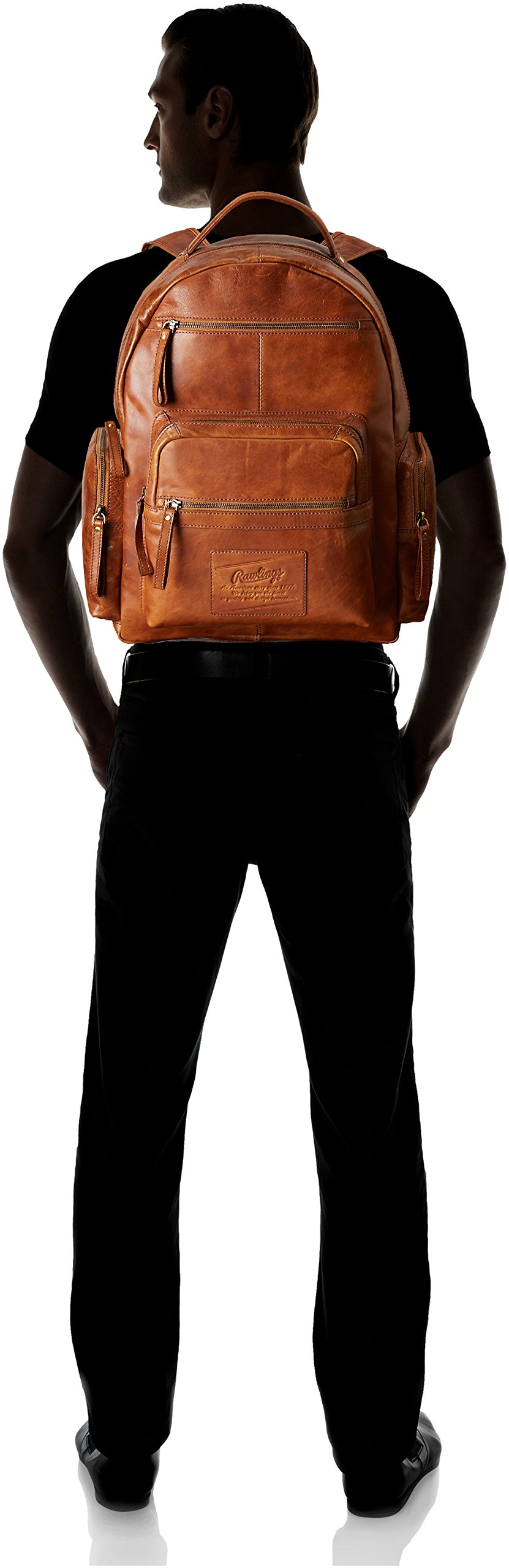 Rawlings Rugged Backpack for Men & Women - Durable Leather Laptop Backpack with Multiple Pockets, Cognac Brown - Perfect for Work, Travel & Outdoor Adventures