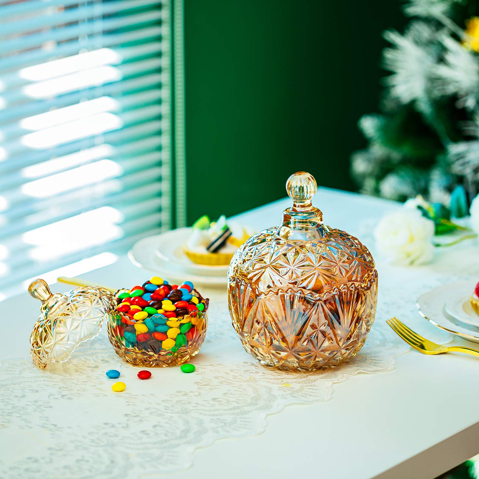 Crystal Candy Jar with Lid - Elegant Candy Bowl for Wedding & Party Buffet Display
