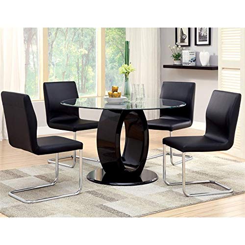 Furniture of America Moya Round Black Tempered Glass Dining Table - Modern Kitchen & Dining Room Decor for Small Spaces