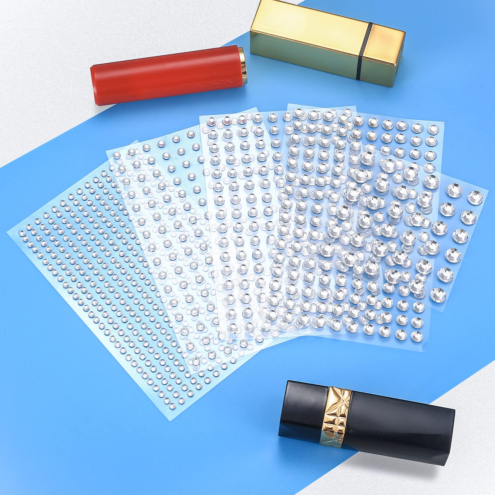 3040 Pcs Self-Adhesive Rhinestone Stickers - Clear Crystal Gems for DIY Face, Nail, Hair, Makeup & Holiday Decorations (Halloween, Christmas, Carnival) - Perfect for Costumes, Nail Art, Festival Outfits & Home Decor