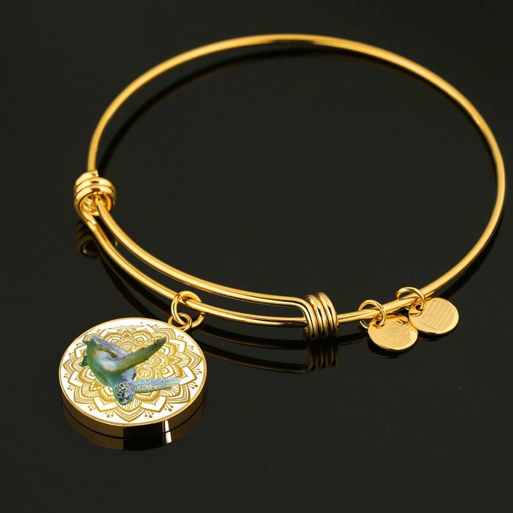 Golden Sea Turtle Mandala Bangle Bracelet - Handmade Boho Jewelry for Women - Spiritual Healing & Yoga Accessory - Perfect for Beach, Festival, and Meditation Wear