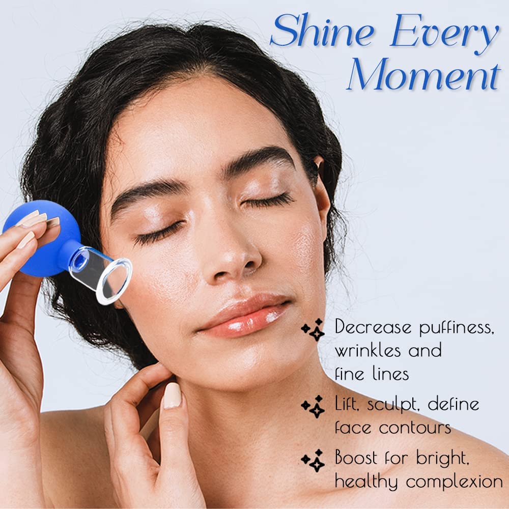 PCS POWEREST® 4-Piece Glass Facial Cupping Set with Silicone Vacuum Suction - Anti-Cellulite & Anti-Wrinkle Massage Therapy Kit for Youthful Skin - Perfect for Face, Eyes & Body Care - Ideal for Home Spa, Relaxation & Skincare Routine