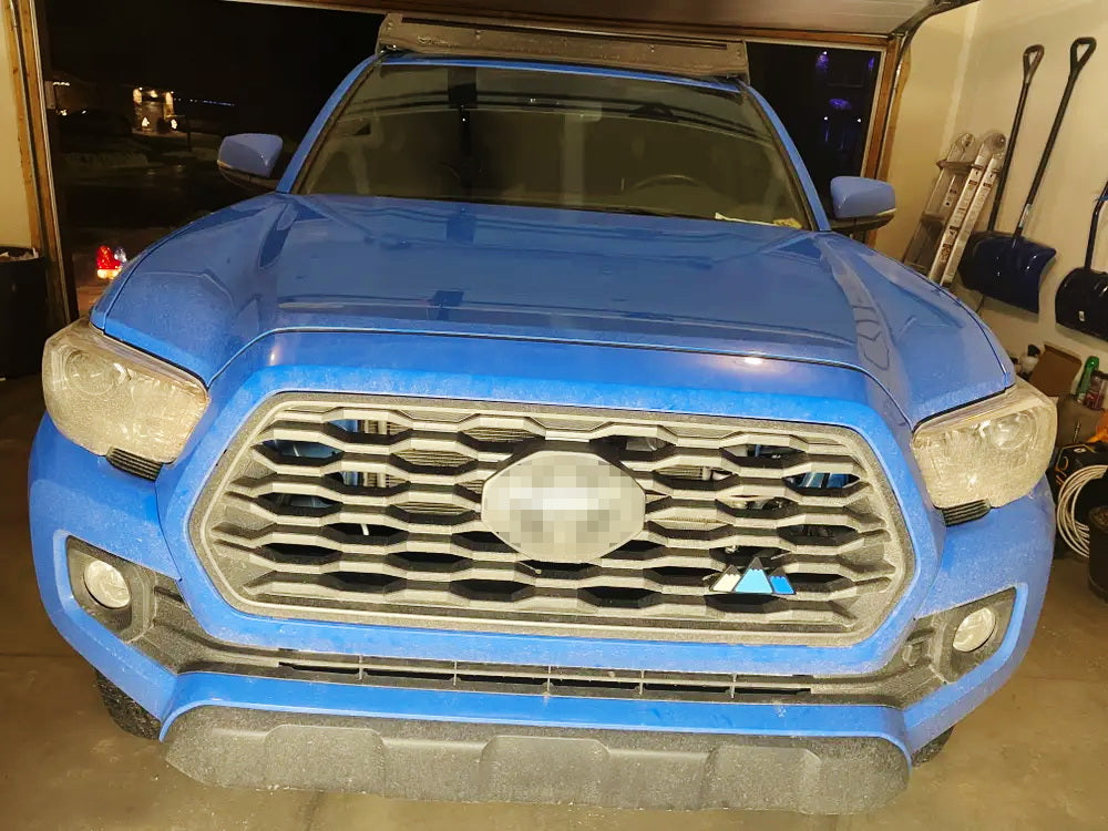 Blue Retro 3-Color Trail Mountain Emblem Grille Badge for Toyota Tacoma, Tundra, 4Runner & SUV Trucks - Off-Road Adventure & Custom Car Styling Accessory