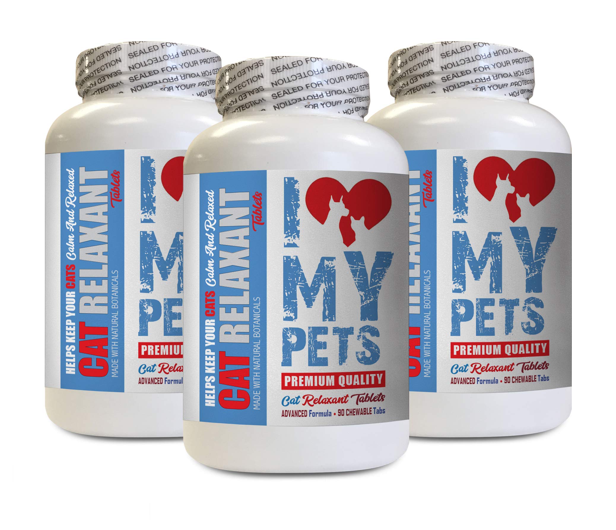 Premium Cat Anxiety Relief Treats with Valerian - Natural Calming Snacks for Stressed Cats - 270 Treats (3 Bottles) - Perfect for Vet Visits, Travel & Fireworks Anxiety