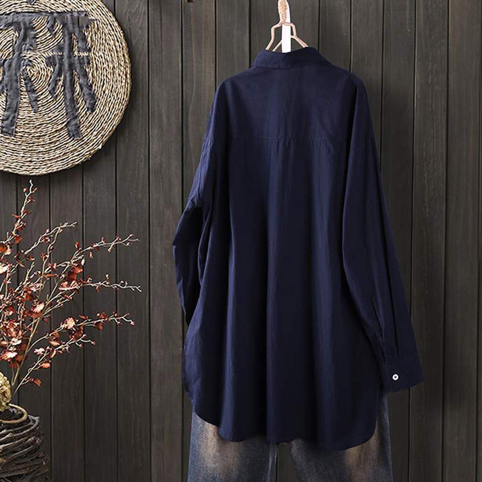 XUETON Women's Plus Size Casual Cotton Linen Blouse - Long Sleeve High Low Hem Tunic Top for Work, Office & Everyday Wear