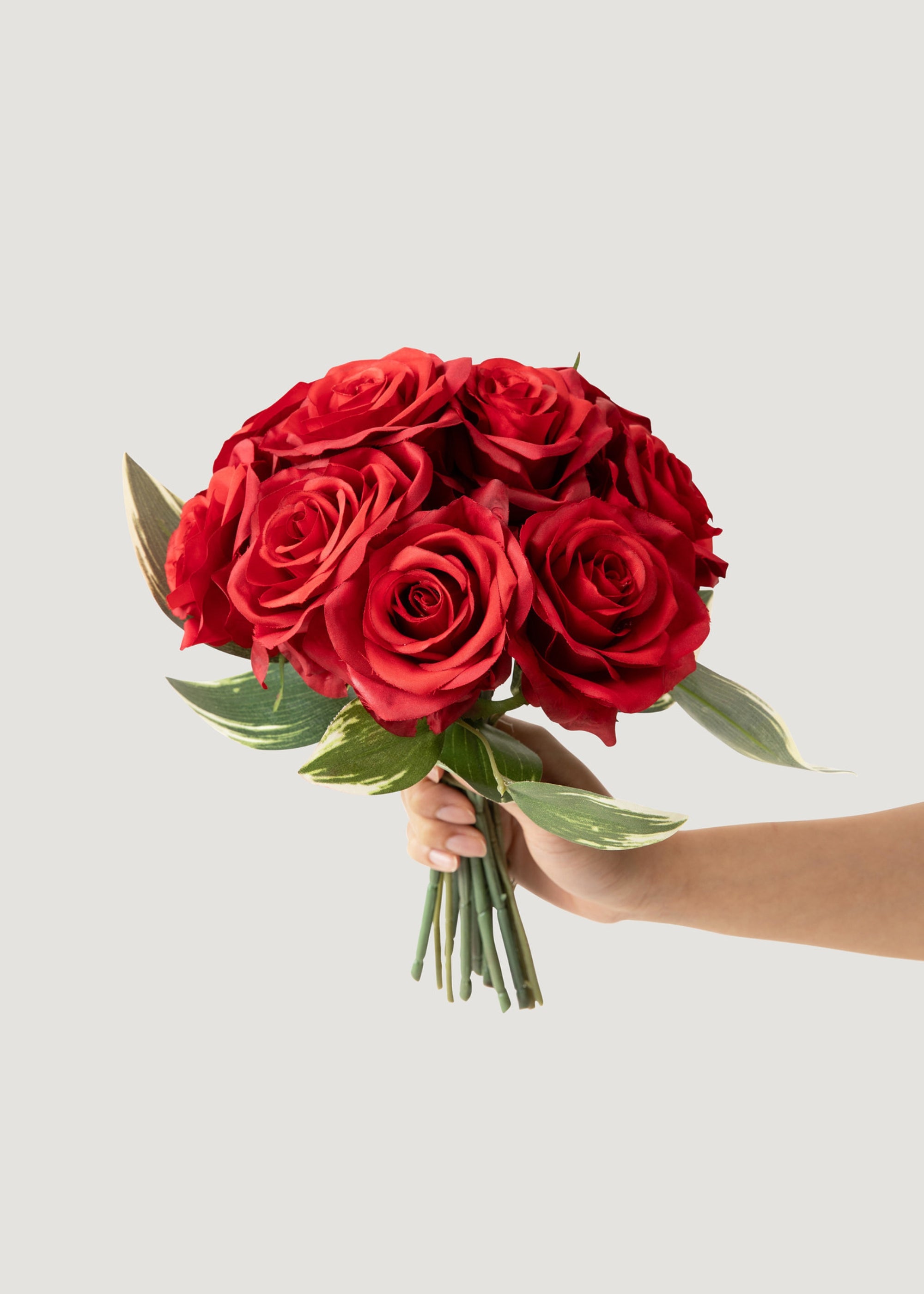 11 Red Artificial Rose Flower Bouquet - Lifelike Fake Roses for Wedding Centerpieces, Home Decor & Romantic Gifts