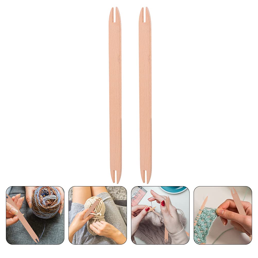 Wooden Knitting Shuttles 2Pcs - Natural Wood Weaving Tools for DIY Crafts