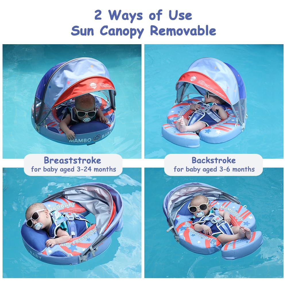 **Mambobaby Non-Inflatable Baby Pool Float with Canopy - Safe Infant Swimming Floatie Ring for 3-24 Months - Perfect for Beach, Pool & Water Play**