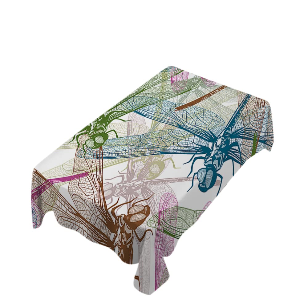 Zaueky 60x90 Inch Dragonfly Print Tablecloth - Oil-Resistant Heavy Duty Rectangular Table Cover with Flying Wing Silhouette Design for Dining, Wedding, Party & Outdoor Events (Animal Group Pattern)