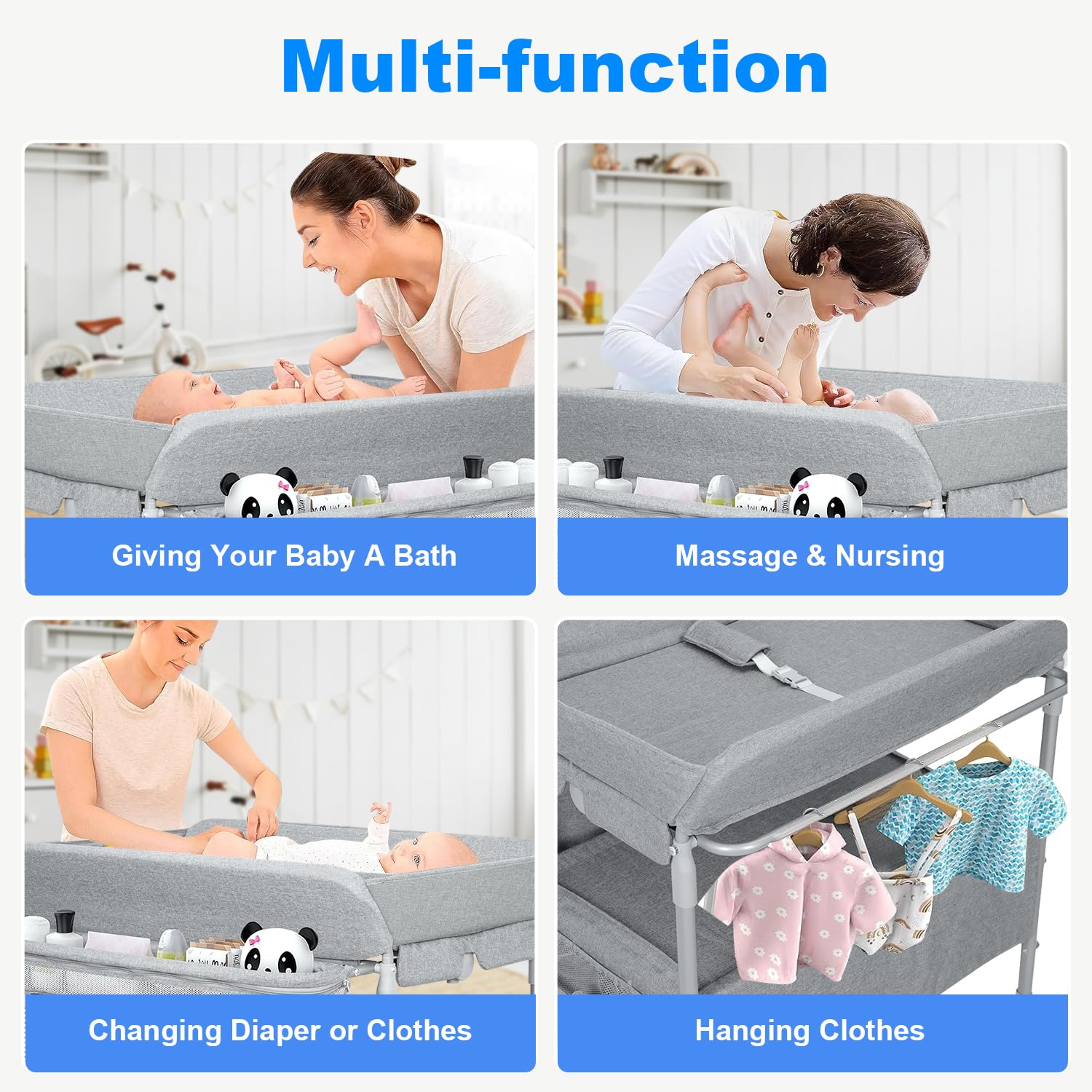 Portable Baby Changing Table with 2 Storage Baskets - Adjustable Height Waterproof Diaper Changing Station for Nursery, Travel & Home Use - Folding Mobile Changing Table for Newborns & Infants