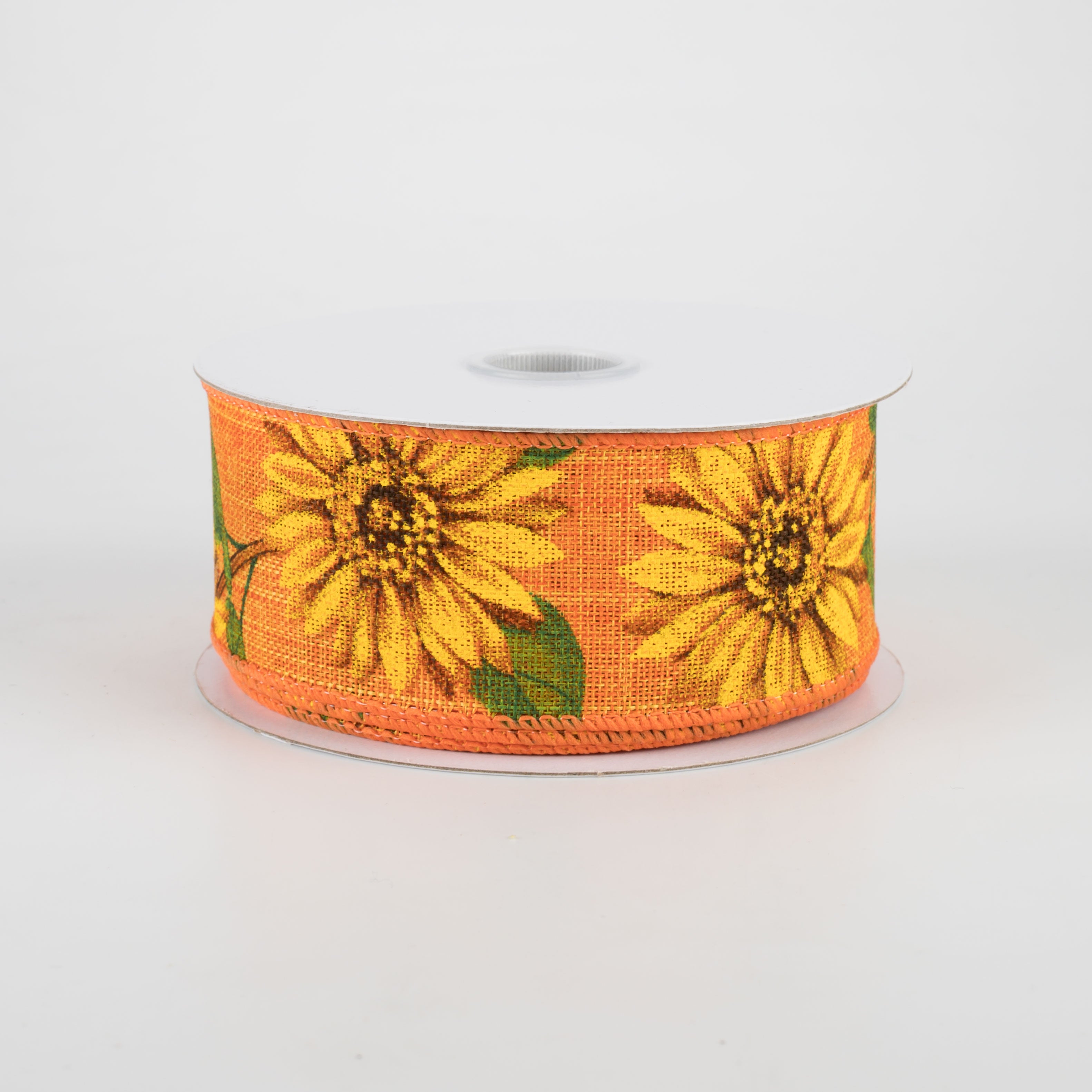 1.5 Inch Linen Sunflower Ribbon - Orange Floral Craft Ribbon (10 Yards) for DIY Scrapbooking, Gift Wrapping & Home Decor