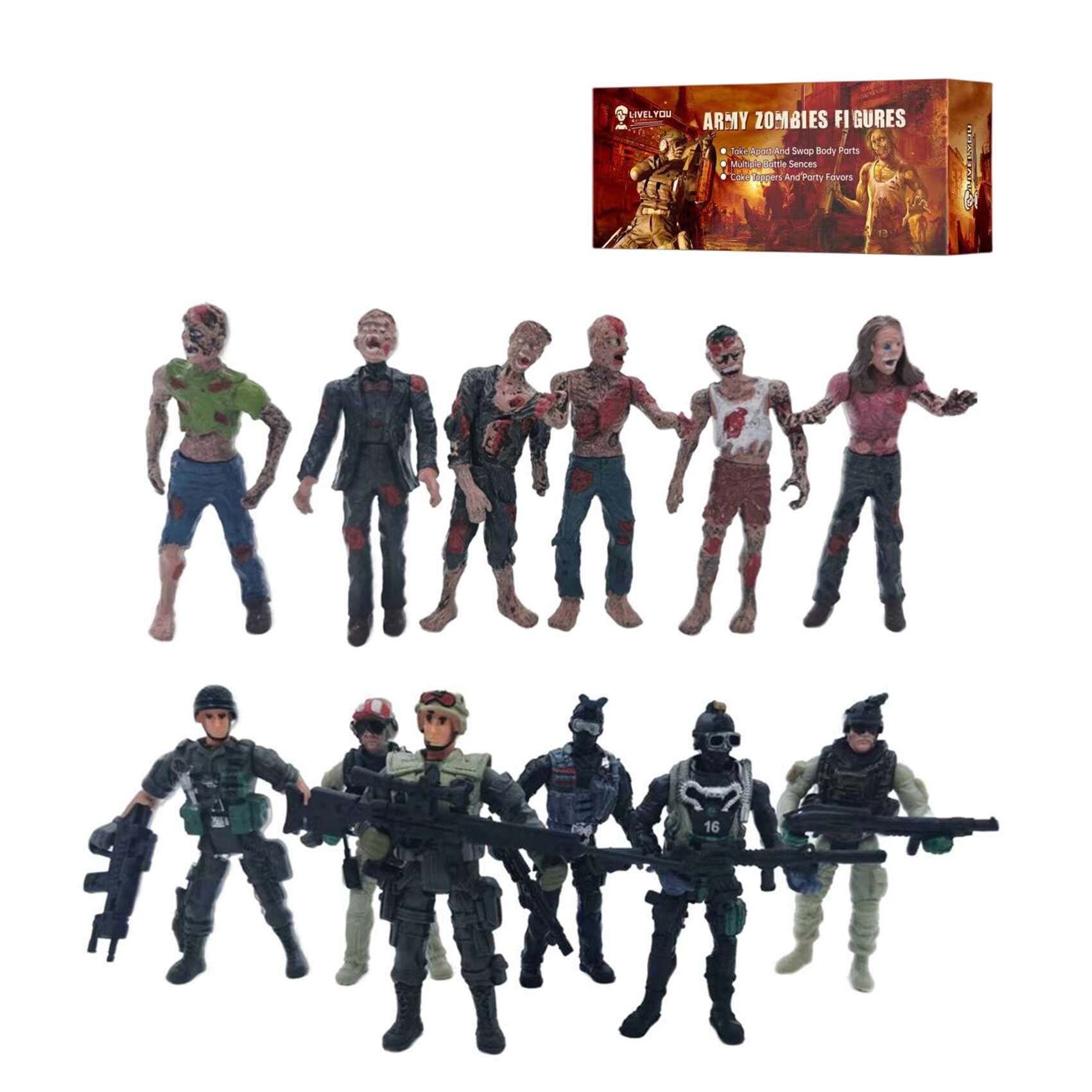 Realistic Army Men & Zombie Action Figure Toys - 12PCS Battle Scene Playset Collection for Kids, Boys & Adults | Perfect for Christmas Gifts, Halloween Decor & War Game Scenarios (Black)