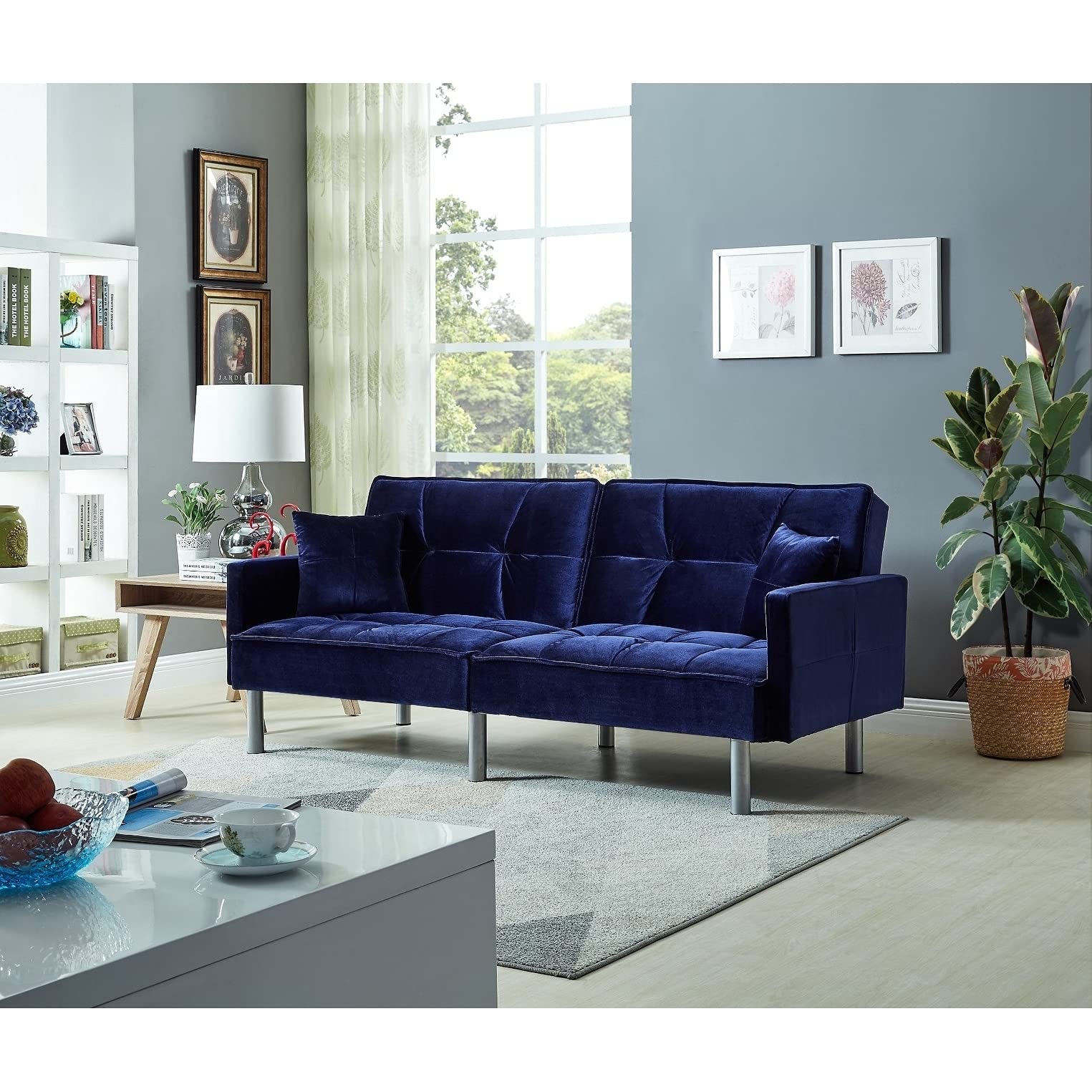 Emma Velvet Mid Century Sofa Sleeper in Grey – Convertible Sleeper Sofa for Small Spaces, Modern Living Room & Guest Room Furniture – Comfortable & Stylish Design