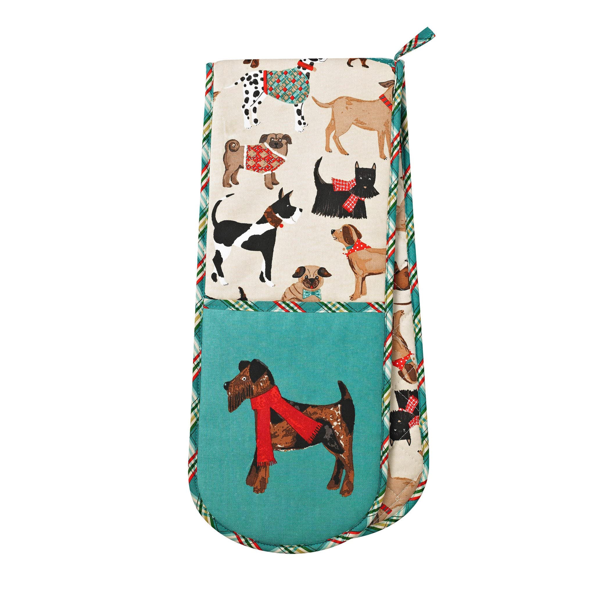 Ulster Weaver Double Oven Glove - Heat Resistant 100% Cotton & Polyester Kitchen Mitts - Machine Washable Baking Gloves for Cooking, Grilling & Serving - Hound Dog Animal Theme Oven Mitts - Ideal for Home Kitchen, BBQ Parties & Holiday Baking