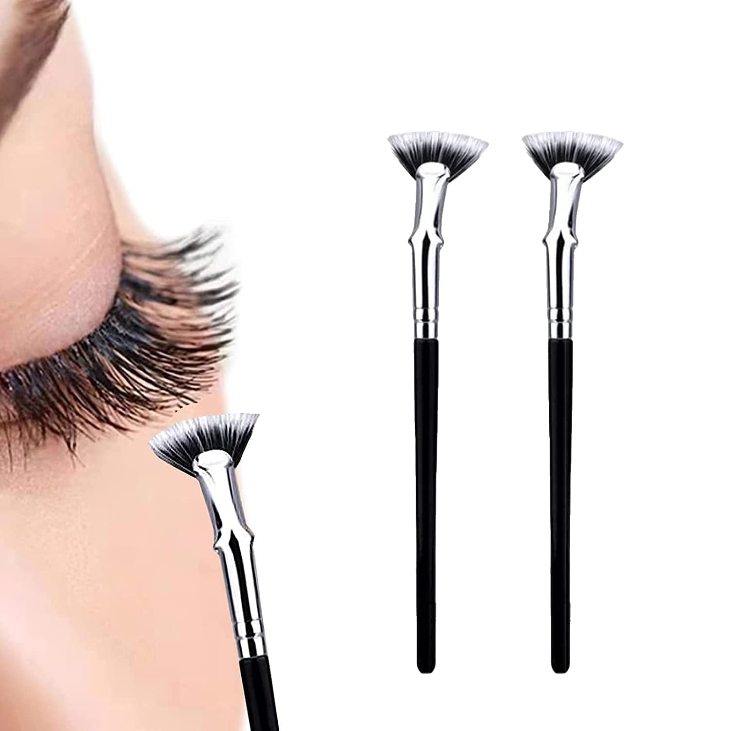 Anjoize Dolly Mascara Fan Brush - 2 Pack Angled Eyelash Brushes for Fluffy Lashes, Portable Folding Cosmetic Brush Set for Professional Makeup Application - Perfect for Travel, Home & Salon Use