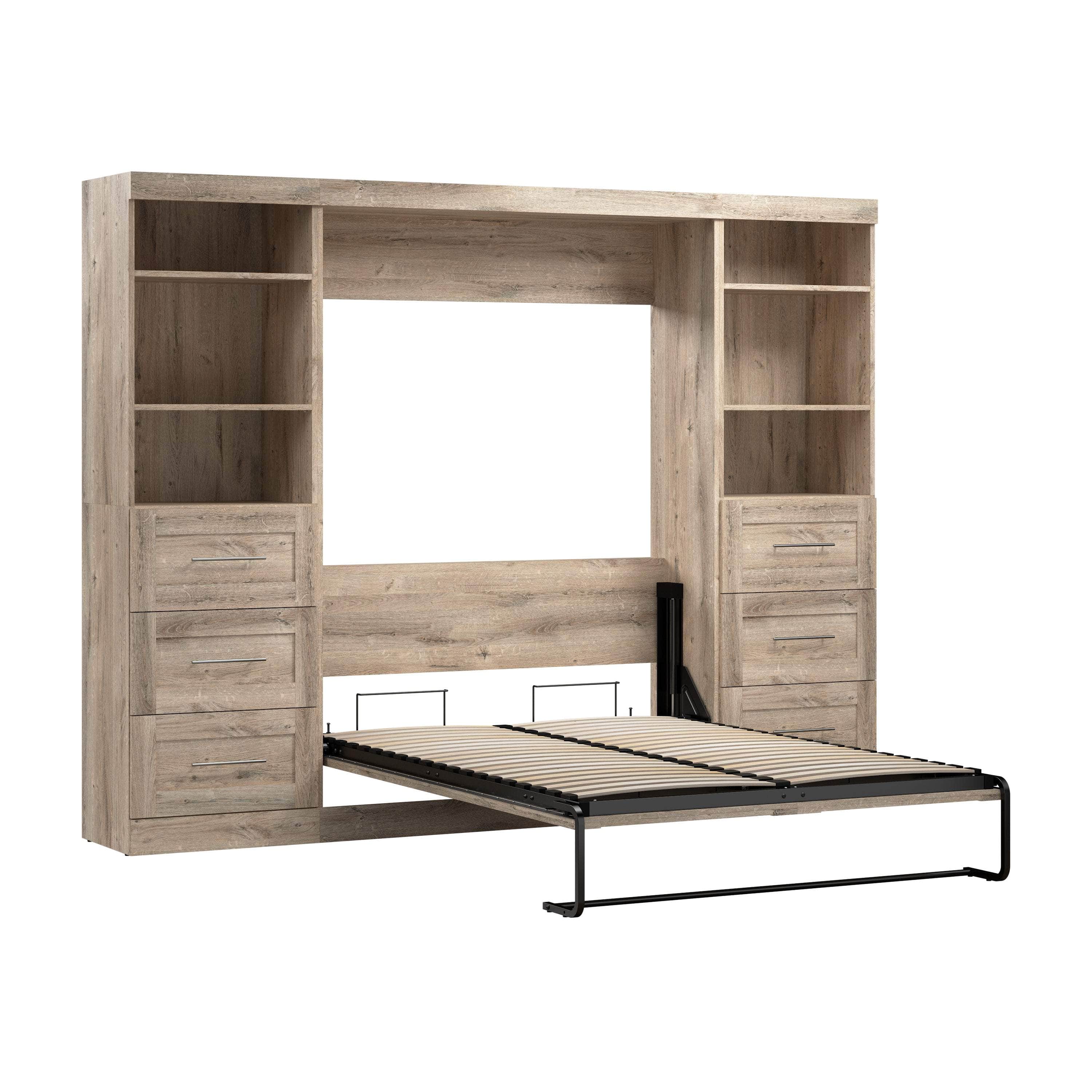 Pur Full Murphy Wall Bed with 2 Storage Units & Drawers (109W) - 7 Color Options for Space-Saving Home Office, Guest Room & Small Apartments