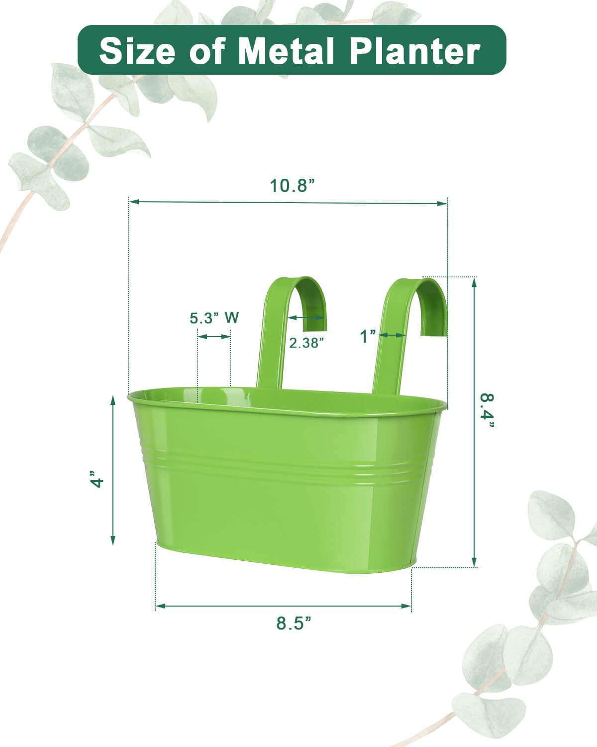 3 Pack Metal Railing Planter Box for Outdoor Plants - Oval Hanging Flower Pots with Detachable Hooks & Drain Holes, Balcony Garden Fence Planters in Green, Yellow & Blue - Perfect for Small Space Gardening, Apartment Balconies & Deck Railings