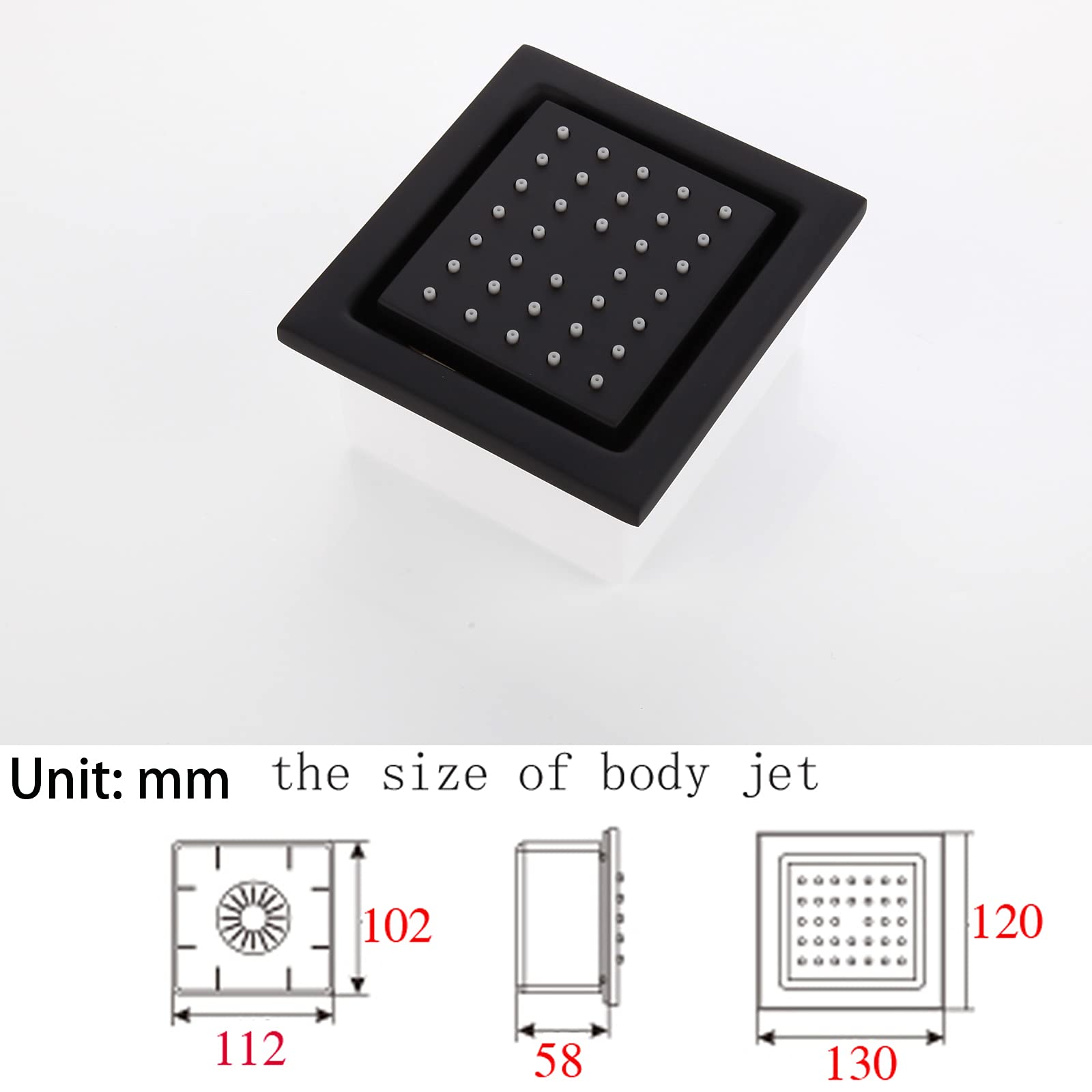 Matte Black Shower Body Sprayer Jets - Concealed Installation Spa Massage Shower Head with 1/2