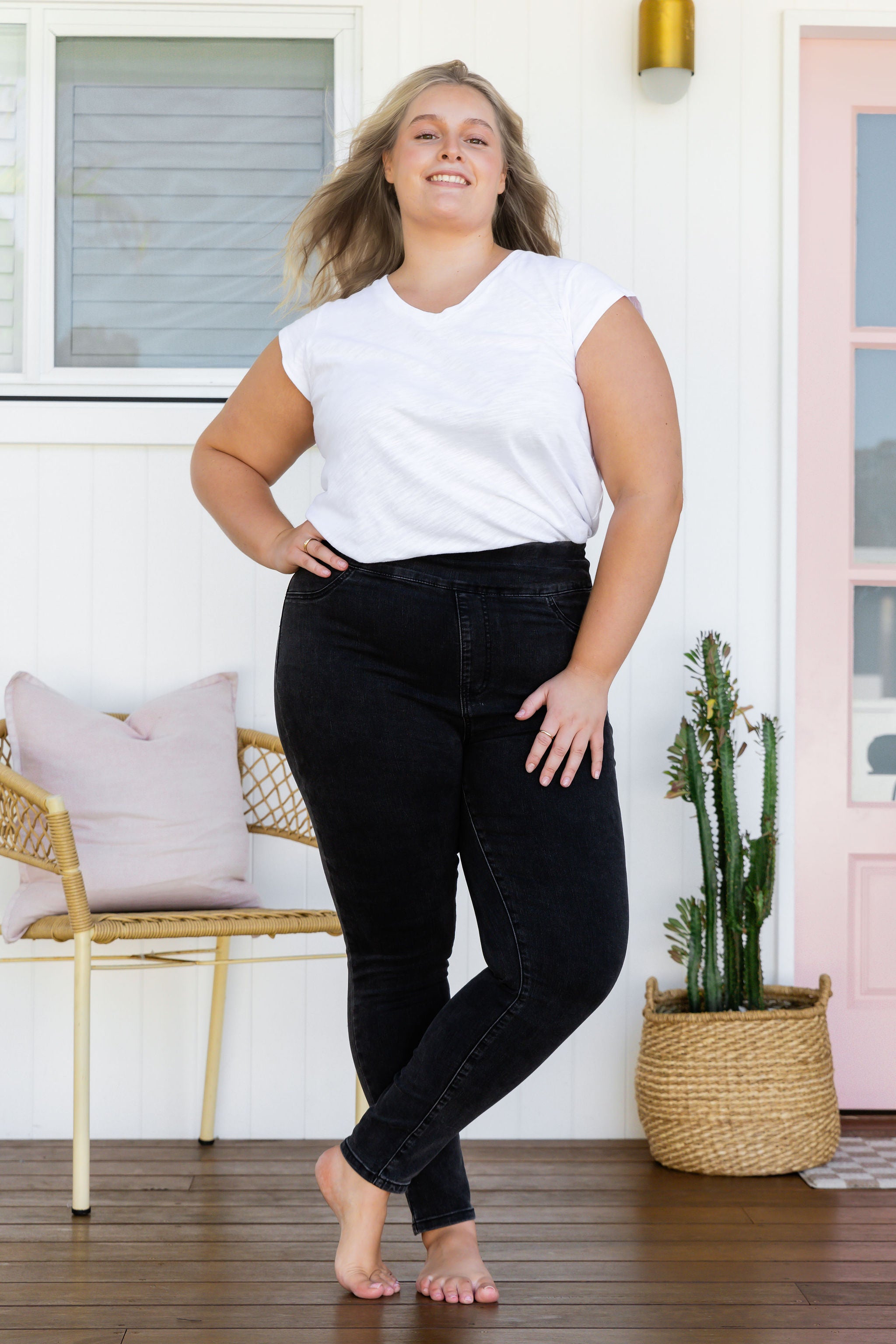 Corey Pull On Stretch Jeans for Women - Vintage Black Denim Pants, High Waisted Comfort Fit - Perfect for Casual Wear, Work & Everyday Outfits