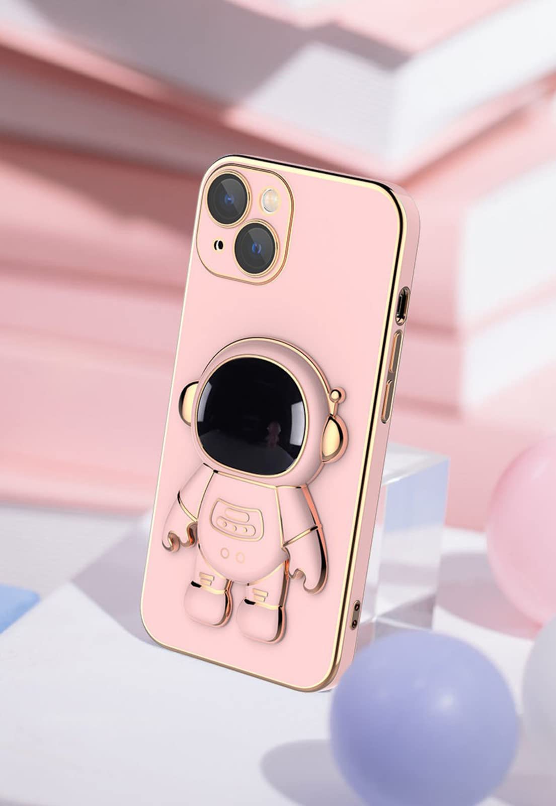 Astronaut Themed 6D Plating Phone Case with Stand - Compatible with iPhone 11/12/13 Pro Max, Pink Space Design for iPhone 12 Pro - Perfect for Sci-Fi Fans & Space Enthusiasts