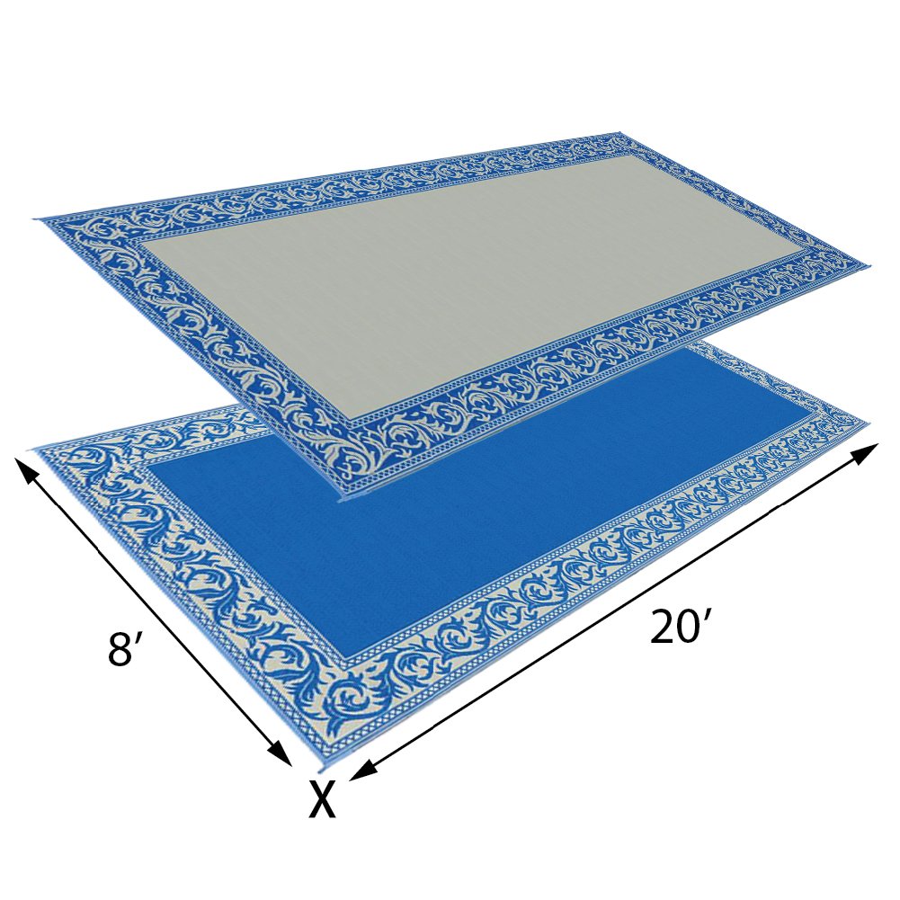 Ming's Mark RC3 Reversible Outdoor Patio Mat - 8' x 20', Blue/Beige, Waterproof & Durable for Camping, Picnics, Beach, and Backyard Use